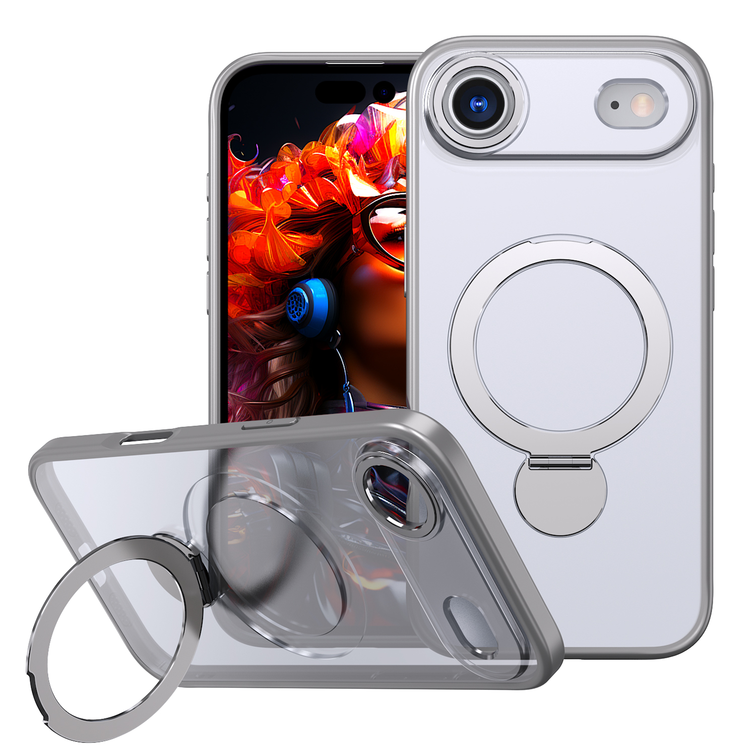 For iPhone Air Case Rotating Kickstand Skin-touch TPU + PC Phone Cover Compatible with MagSafe - Titanium Grey