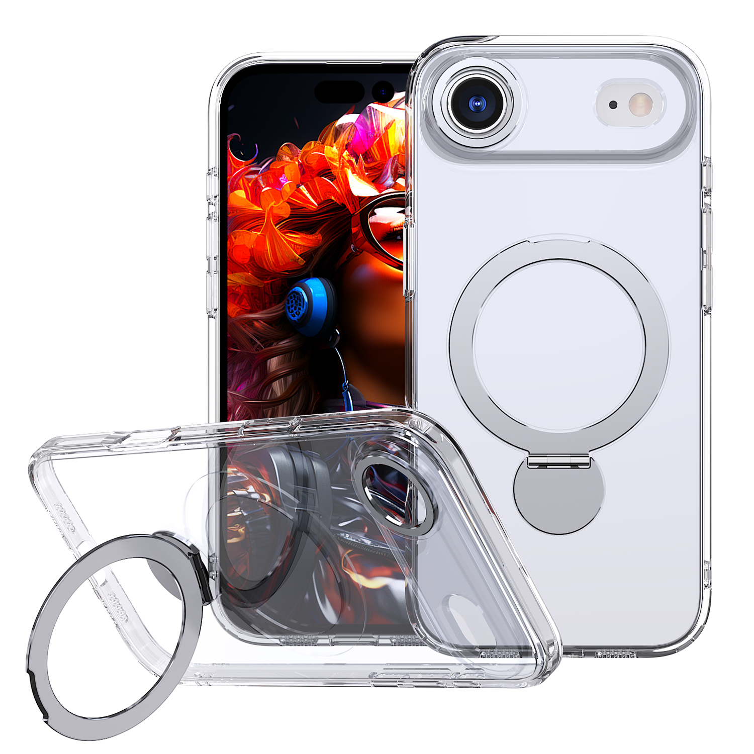 For iPhone Air Case Rotating Kickstand Skin-touch TPU + PC Phone Cover Compatible with MagSafe - Transparent