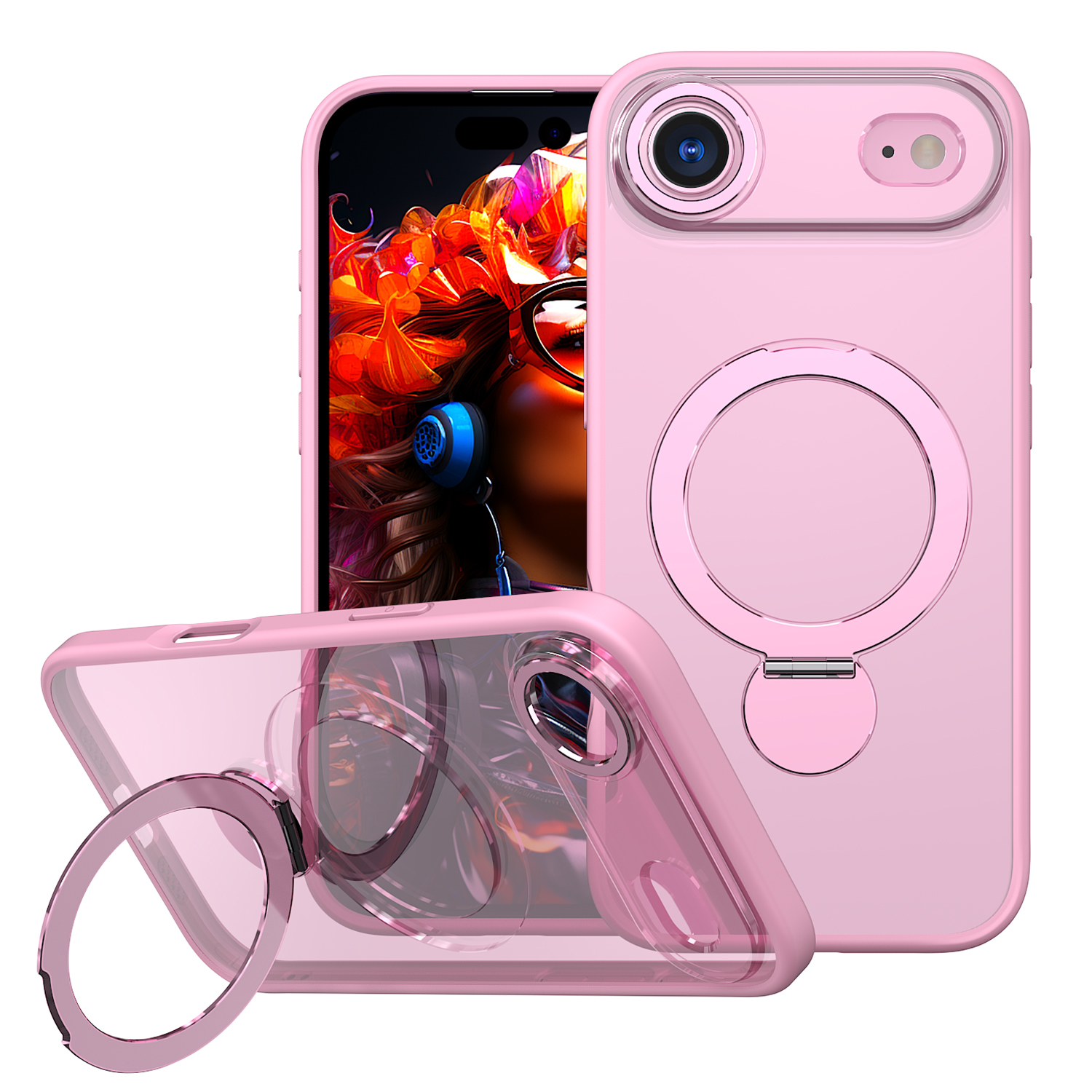 For iPhone Air Case Rotating Kickstand Skin-touch TPU + PC Phone Cover Compatible with MagSafe - Pink