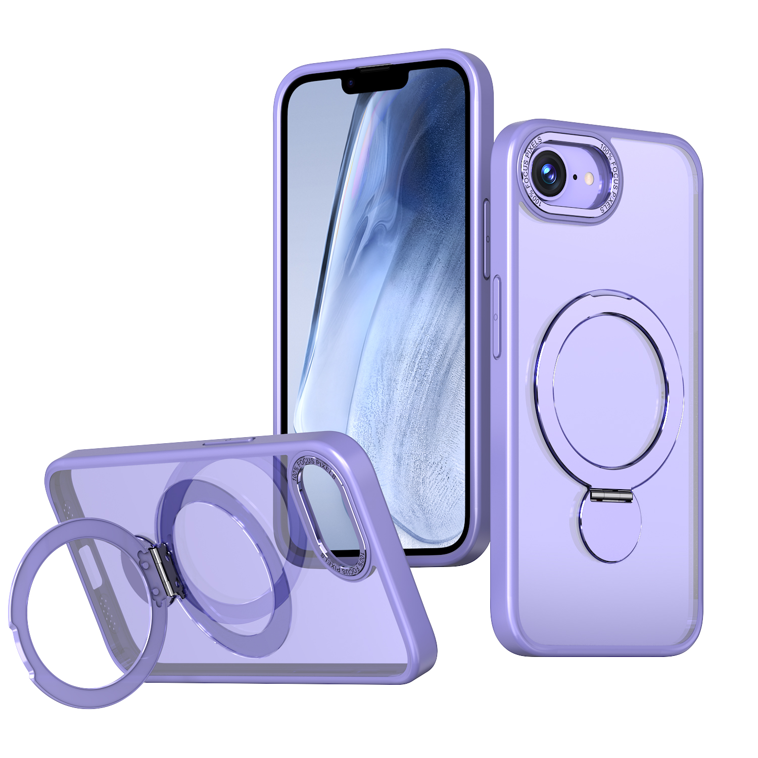 For iPhone 16e Case Rotating Kickstand Skin-touch TPU + PC Phone Cover Compatible with MagSafe - Lilac Purple