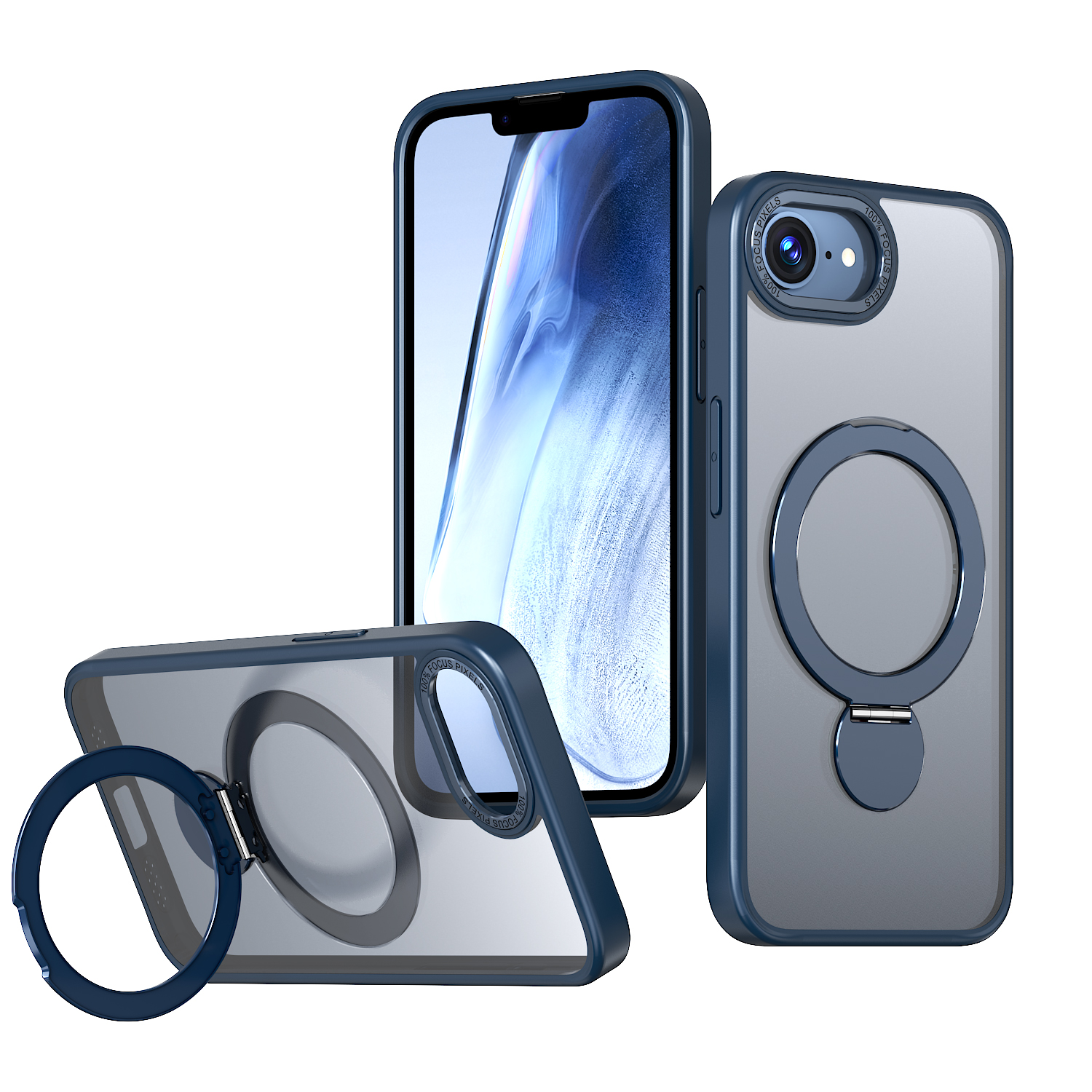 For iPhone 16e Case Rotating Kickstand Skin-touch TPU + PC Phone Cover Compatible with MagSafe - Blue