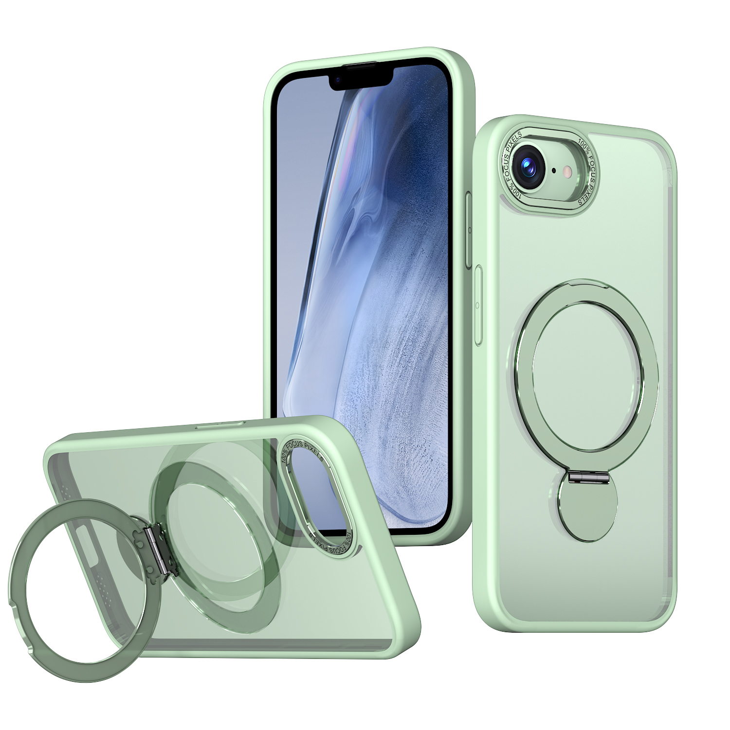 For iPhone 16e Case Rotating Kickstand Skin-touch TPU + PC Phone Cover Compatible with MagSafe - Avocado Green