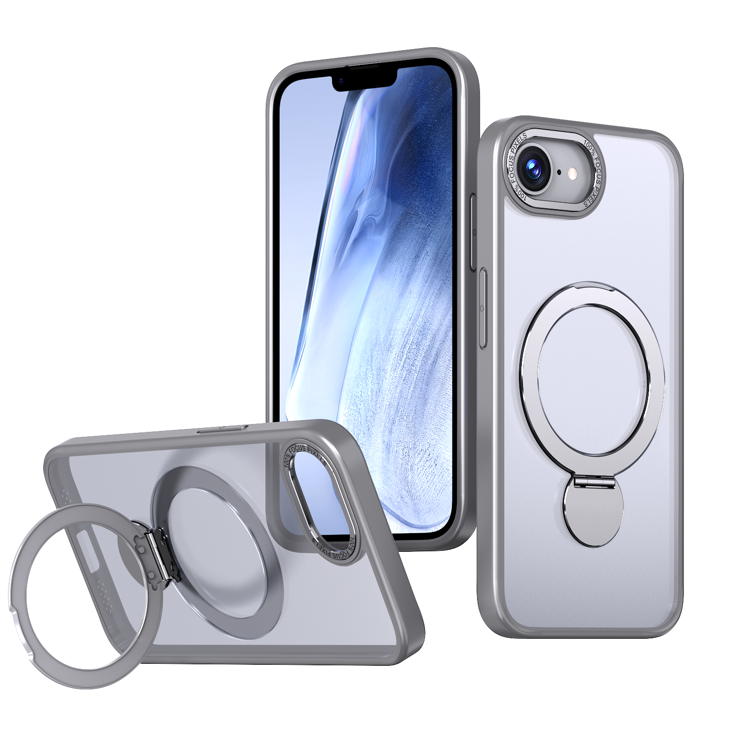 For iPhone 16e Case Rotating Kickstand Skin-touch TPU + PC Phone Cover Compatible with MagSafe - Titanium Grey