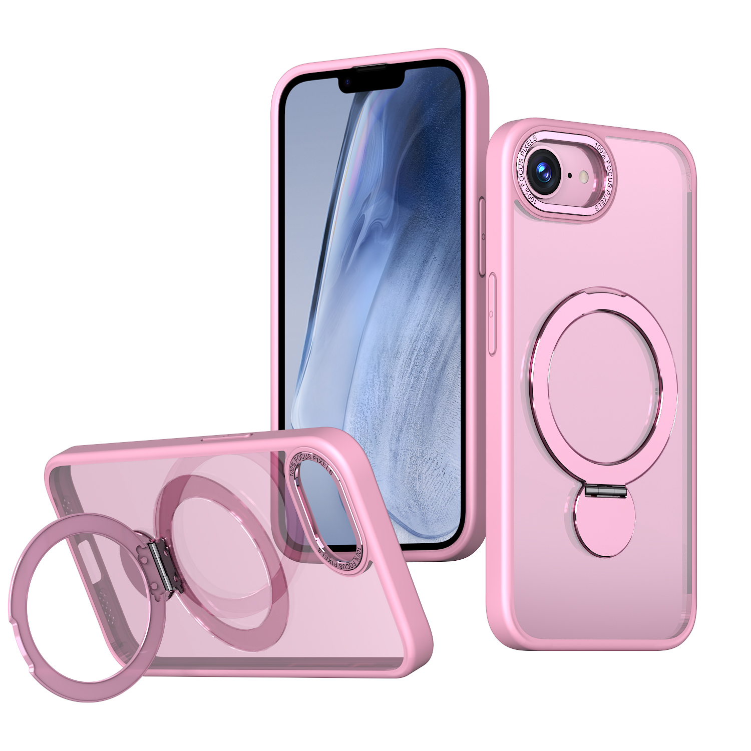 For iPhone 16e Case Rotating Kickstand Skin-touch TPU + PC Phone Cover Compatible with MagSafe - Pink