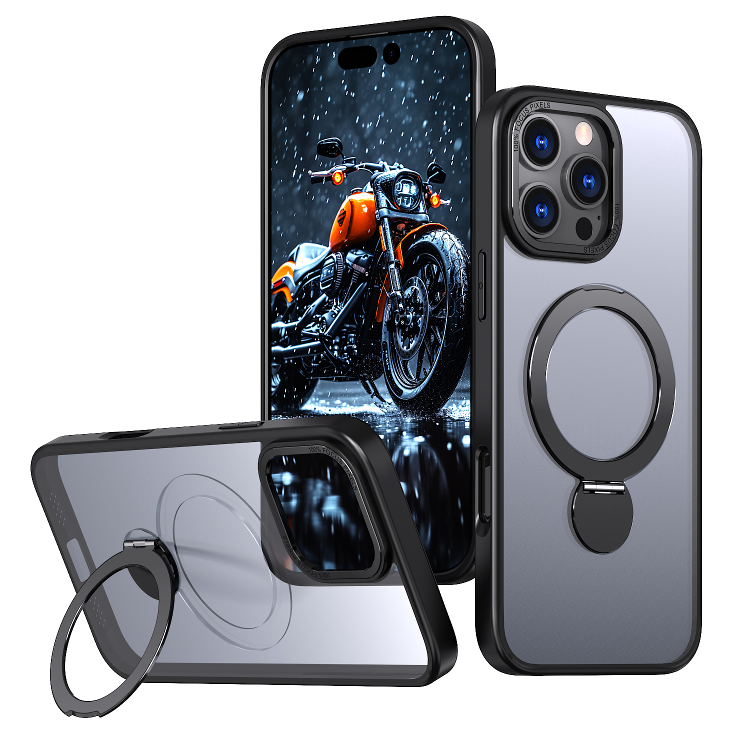 For iPhone 14 Pro Max Case Rotating Kickstand Skin-touch TPU + PC Phone Cover Compatible with MagSafe - Black