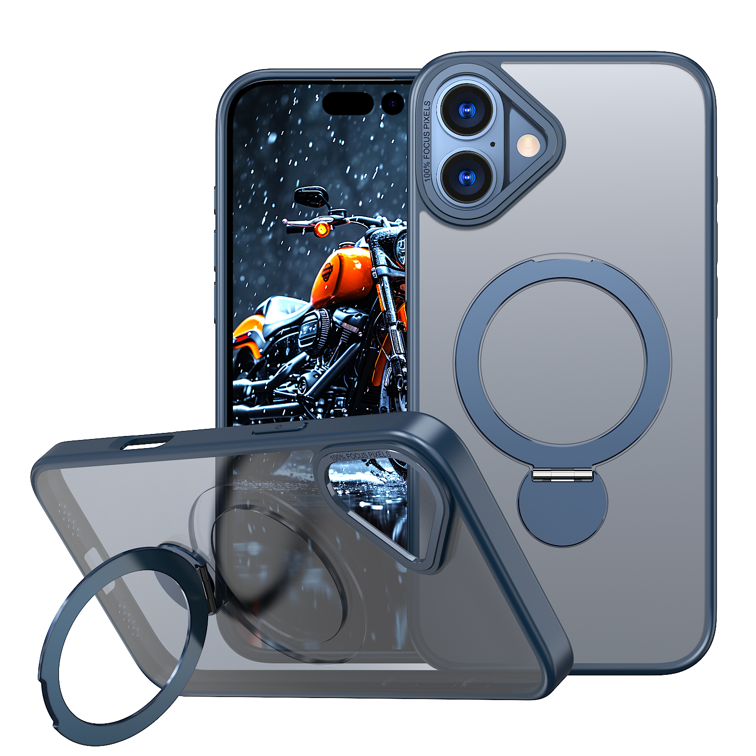 For iPhone 16 Case Rotating Kickstand Skin-touch TPU + PC Phone Cover Compatible with MagSafe - Blue