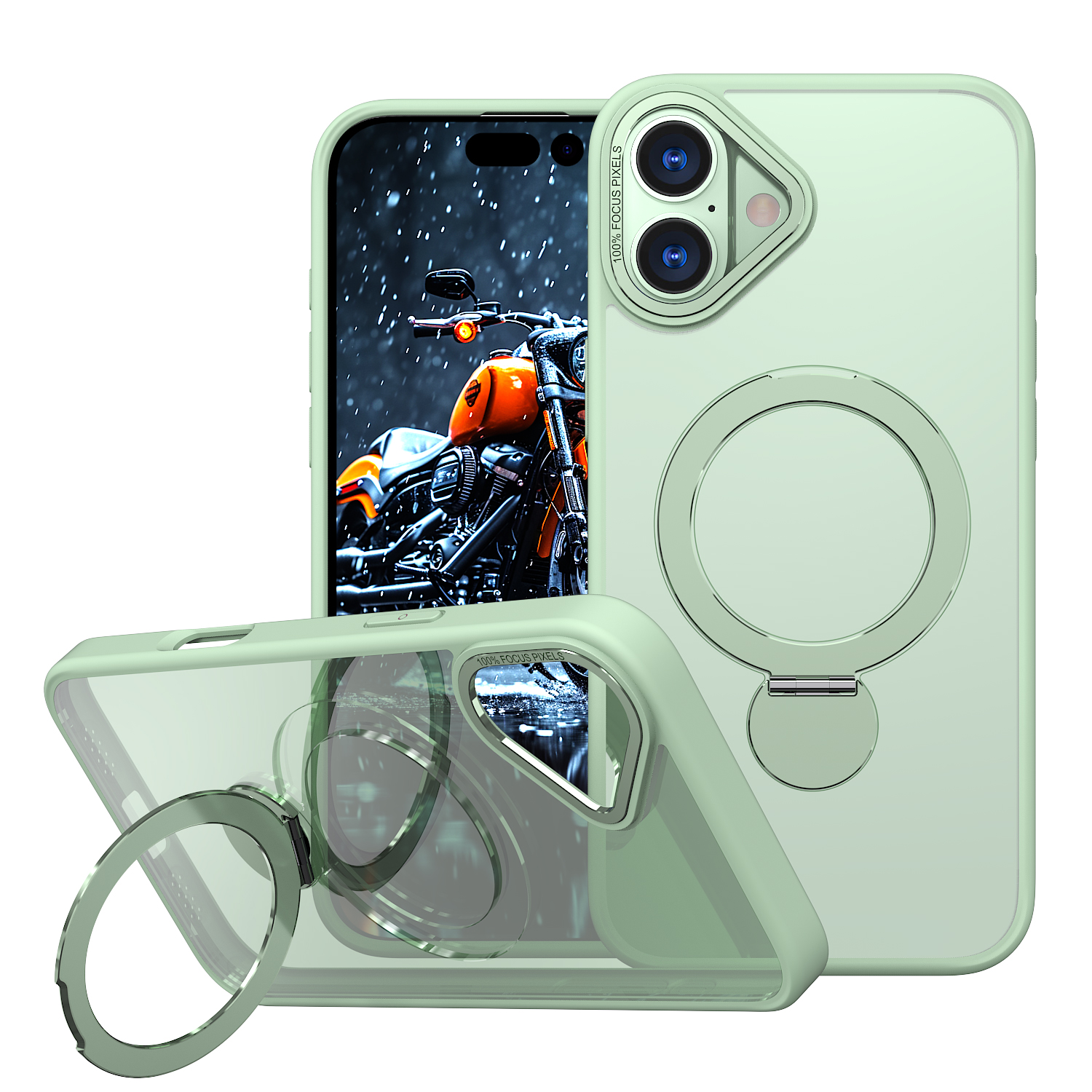 For iPhone 16 Case Rotating Kickstand Skin-touch TPU + PC Phone Cover Compatible with MagSafe - Avocado Green