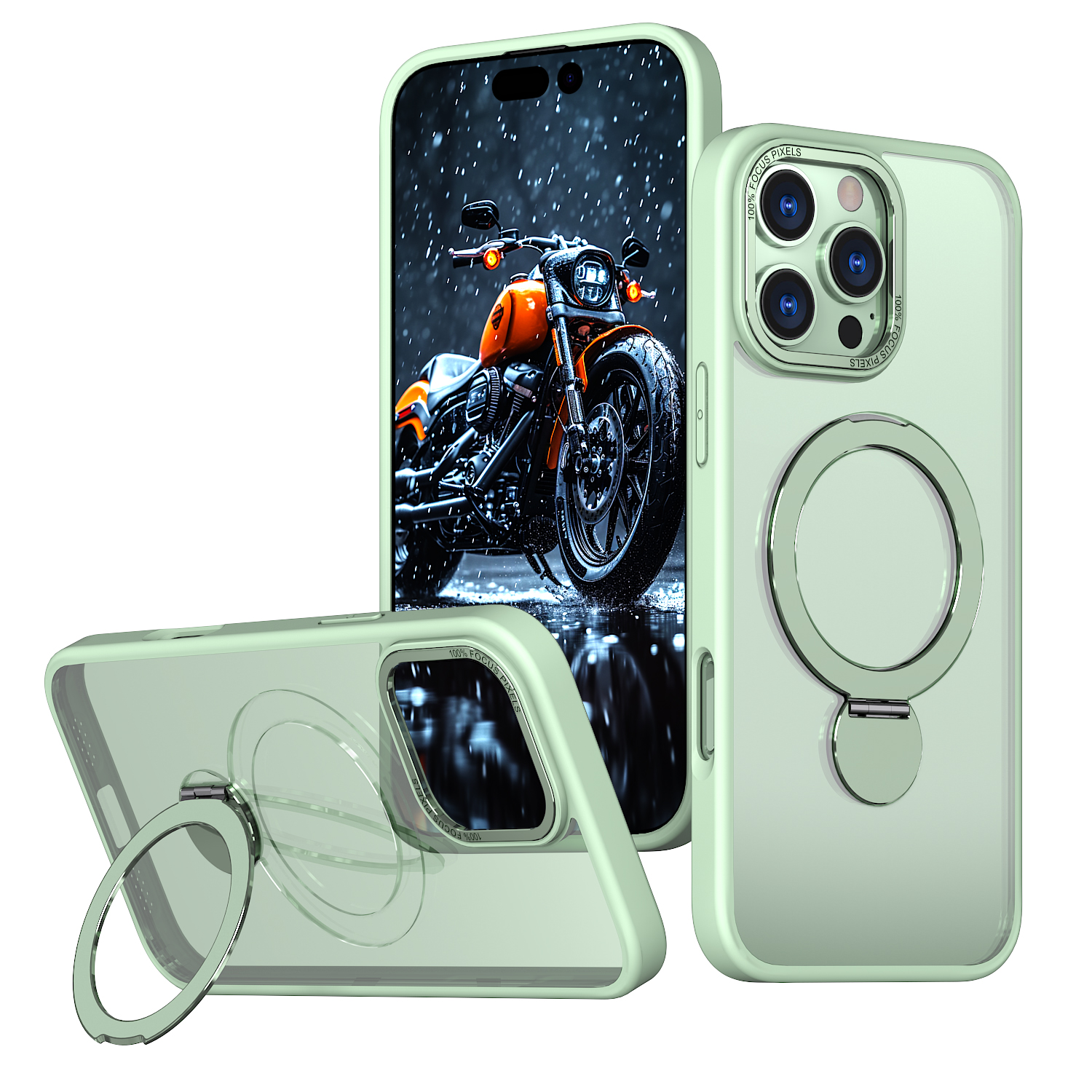 For iPhone 15 Pro Max Case Rotating Kickstand Skin-touch TPU + PC Phone Cover Compatible with MagSafe - Avocado Green