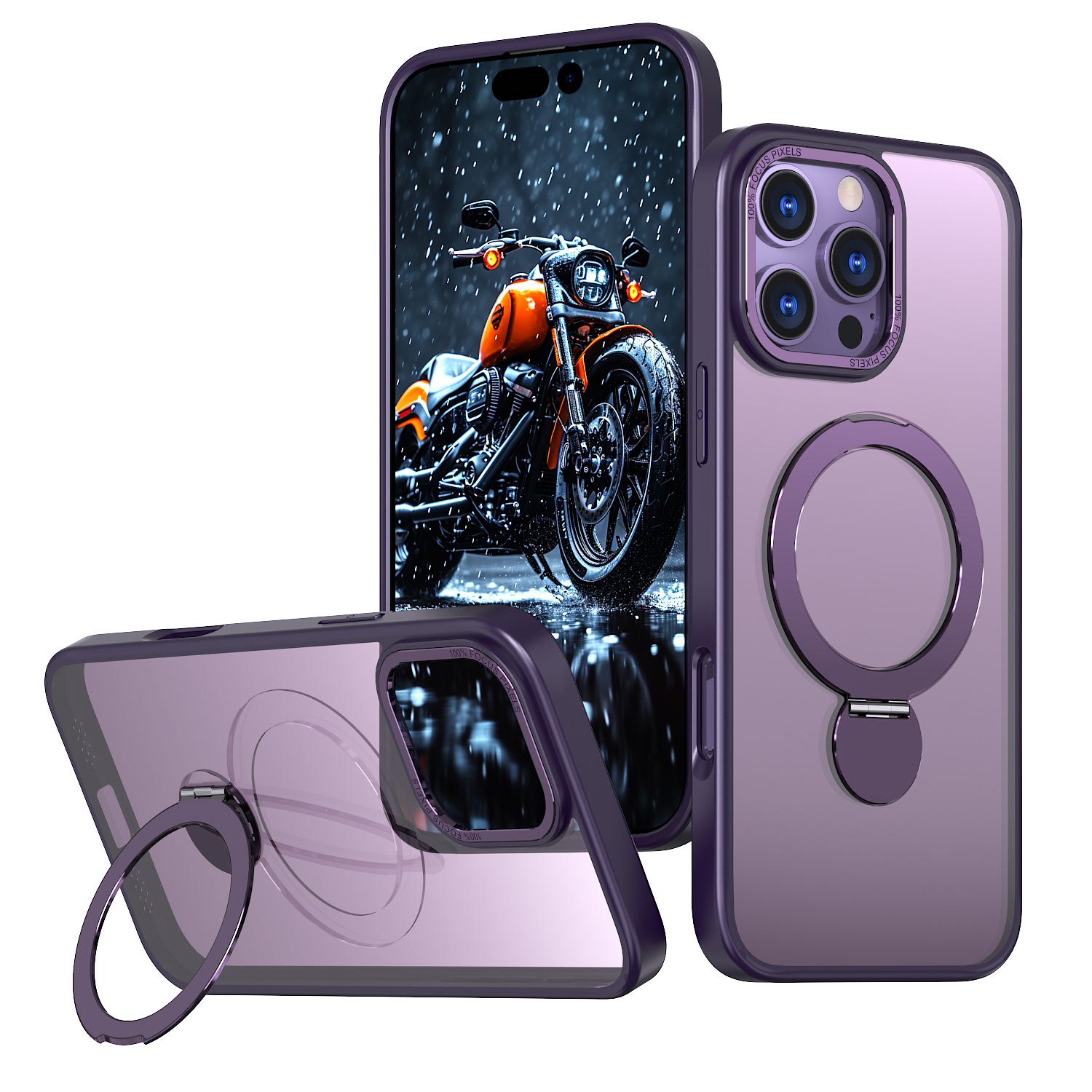 For iPhone 15 Pro Max Case Rotating Kickstand Skin-touch TPU + PC Phone Cover Compatible with MagSafe - Purple