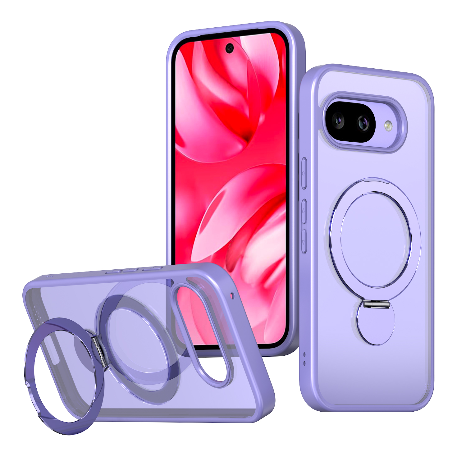 For Google Pixel 9a Case Rotating Kickstand Skin-touch TPU + PC Phone Cover Compatible with MagSafe - Lilac Purple