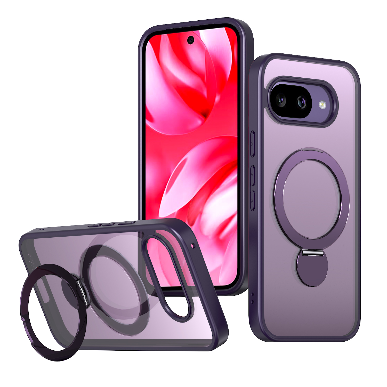 For Google Pixel 9a Case Rotating Kickstand Skin-touch TPU + PC Phone Cover Compatible with MagSafe - Purple