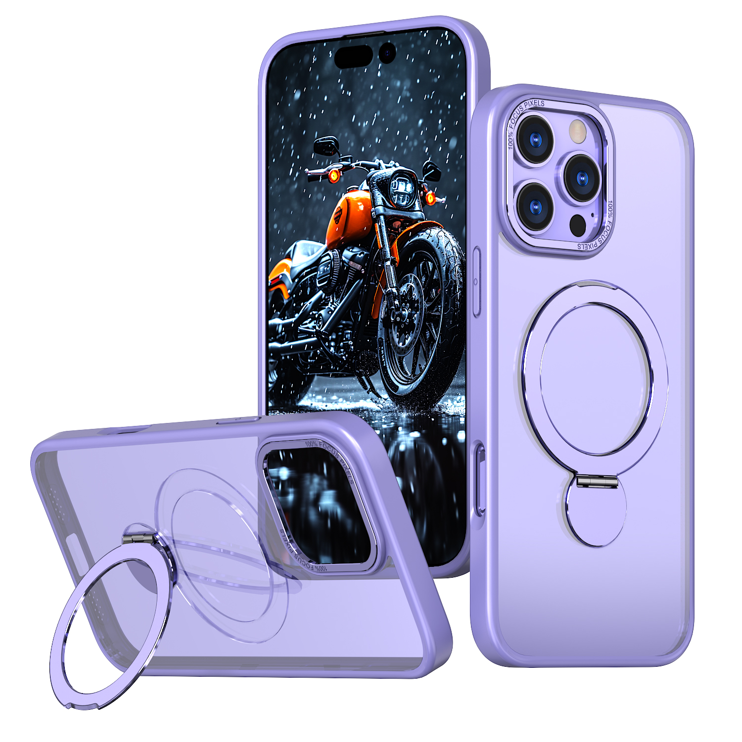 For iPhone 13 Pro Case Rotating Kickstand Skin-touch TPU + PC Phone Cover Compatible with MagSafe - Lilac Purple