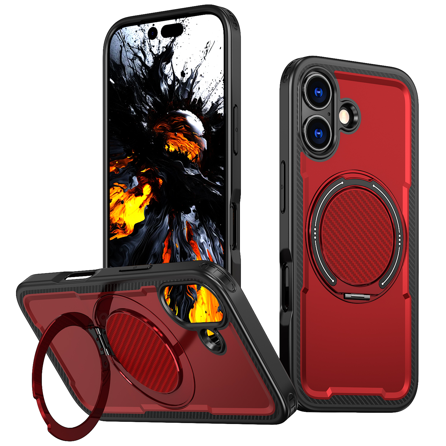 For iPhone 17 Case Compatible with MagSafe TPU + PC Phone Cover with Damping Rotating Stand - Red