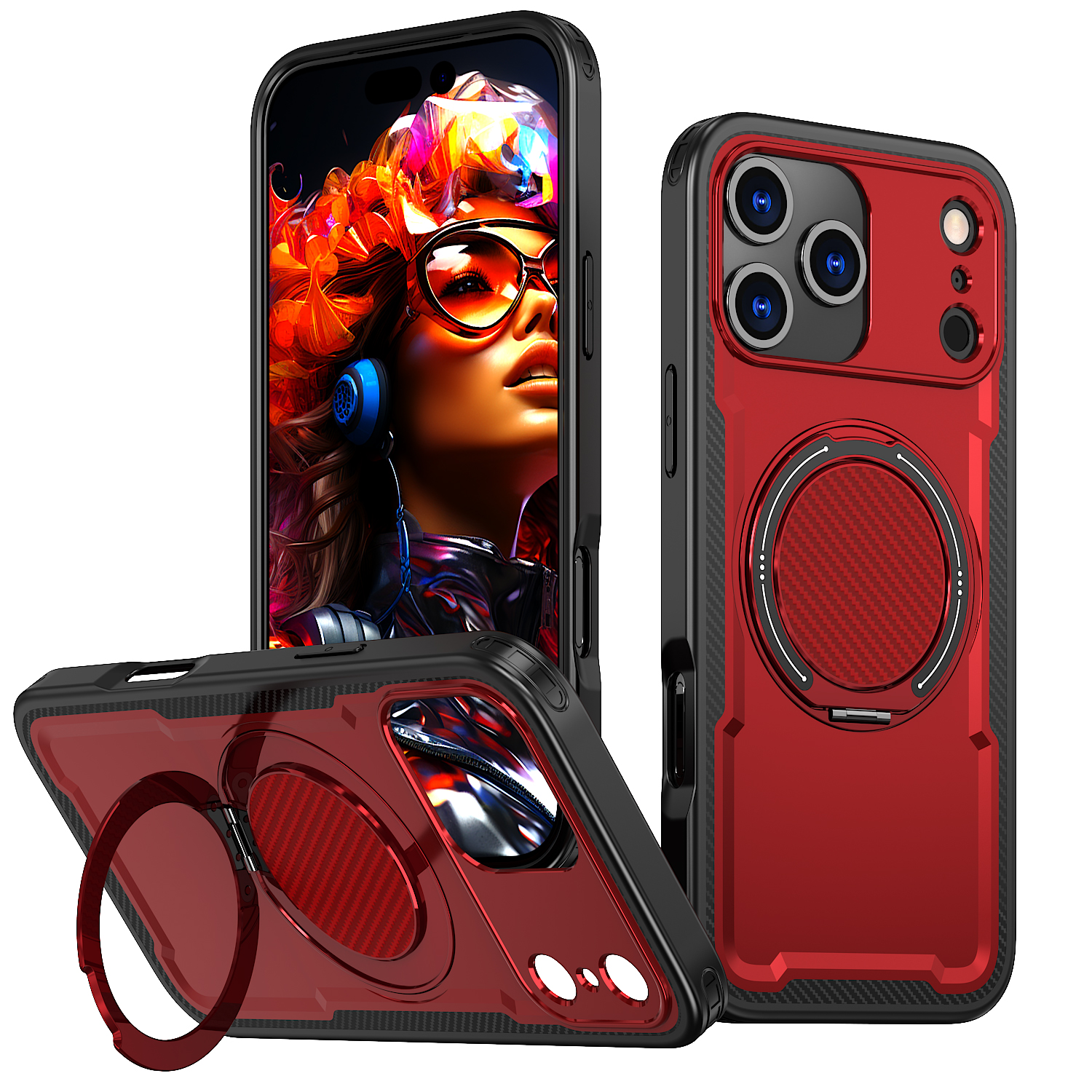 For iPhone 17 Pro Case Compatible with MagSafe TPU + PC Phone Cover with Damping Rotating Stand - Red