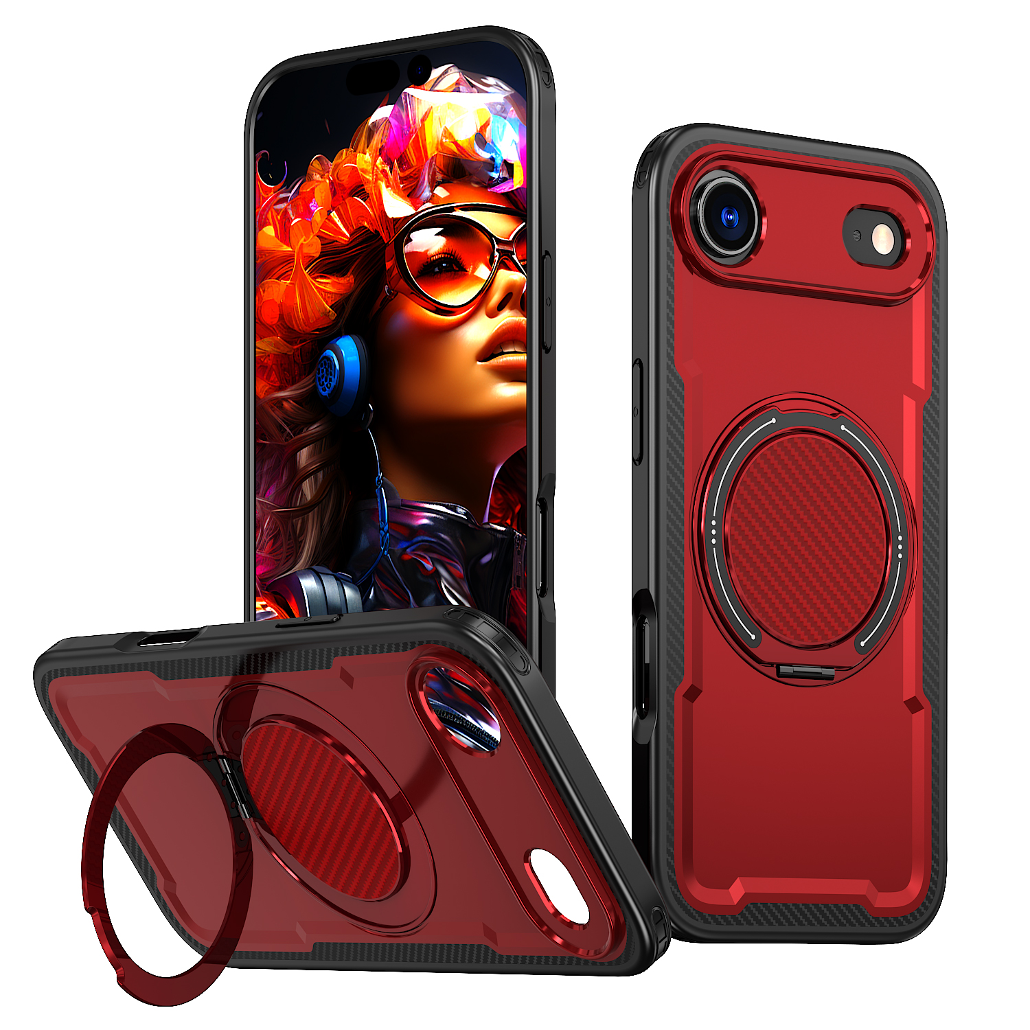 For iPhone Air Case Compatible with MagSafe TPU + PC Phone Cover with Damping Rotating Stand - Red