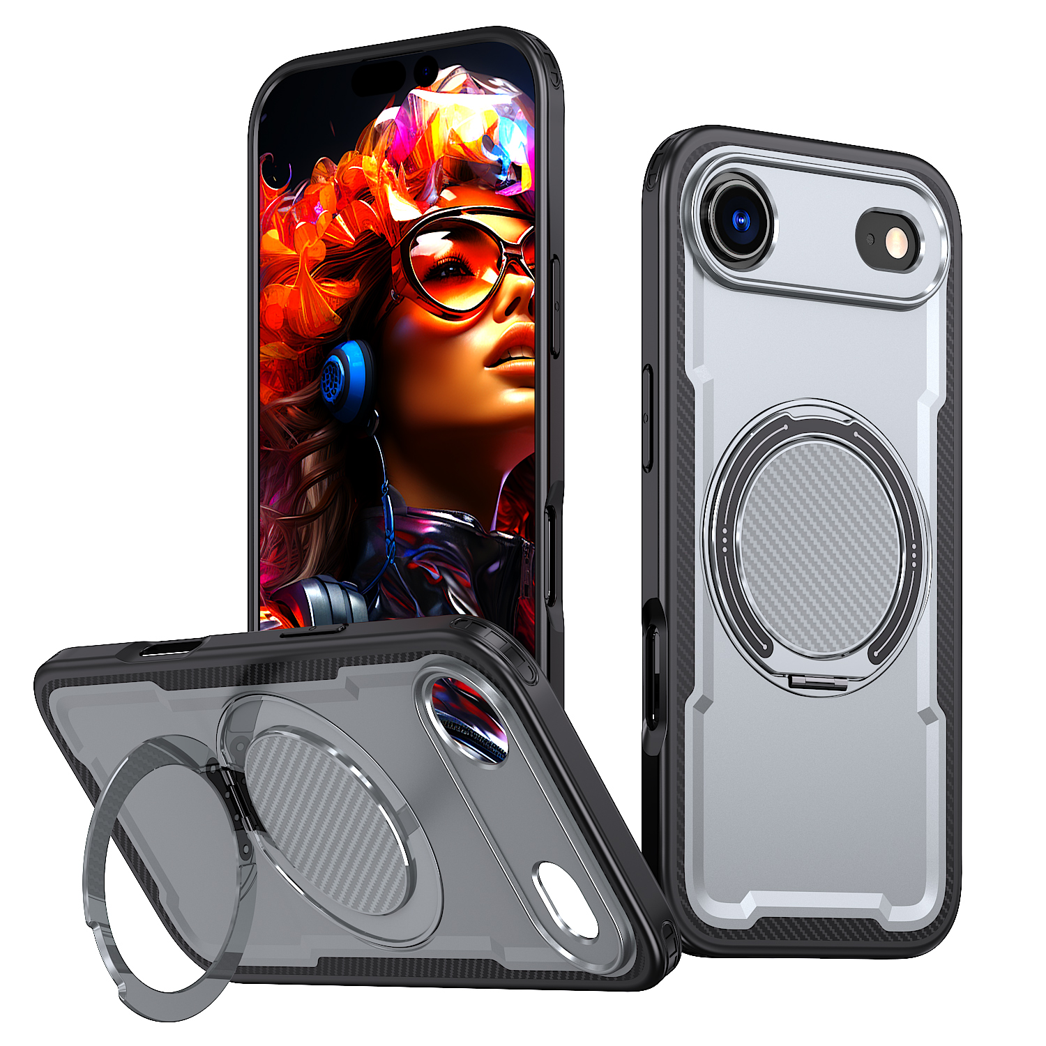 For iPhone Air Case Compatible with MagSafe TPU + PC Phone Cover with Damping Rotating Stand - Grey