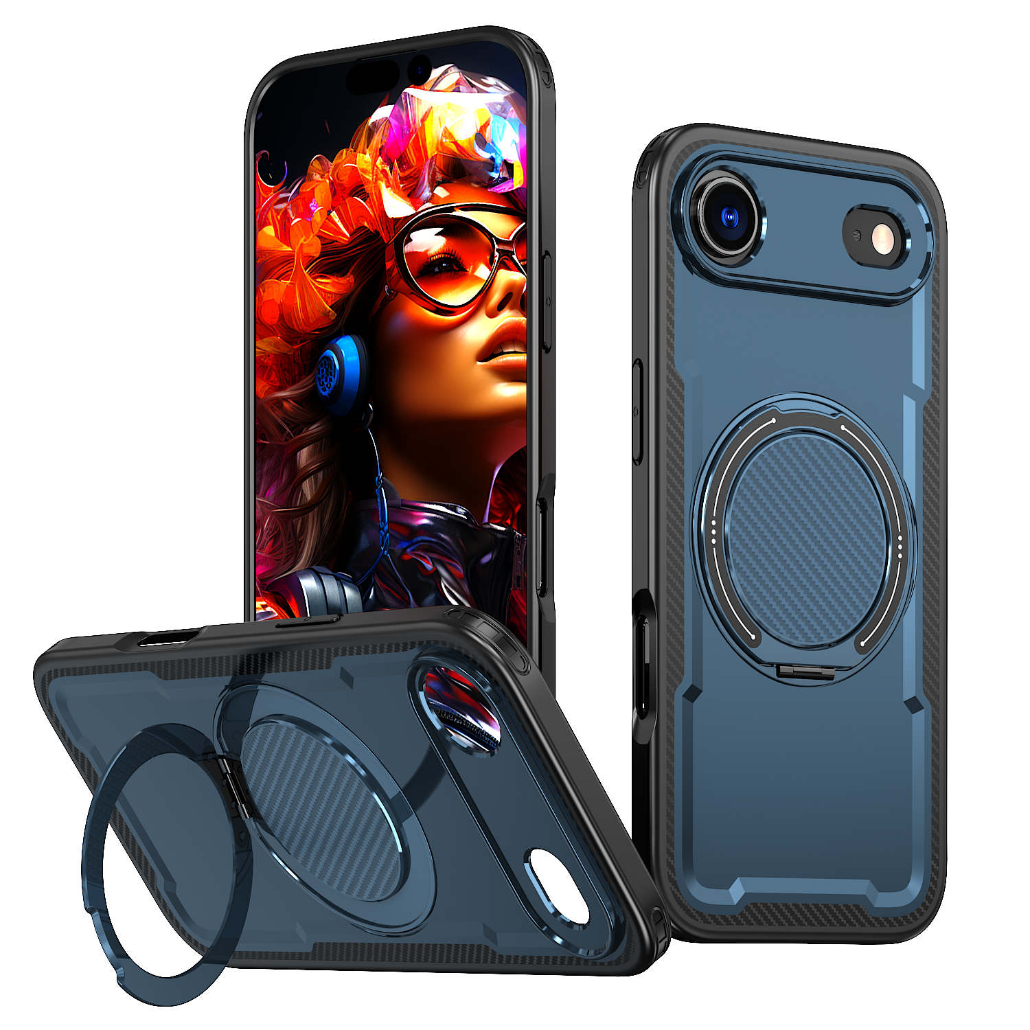 For iPhone Air Case Compatible with MagSafe TPU + PC Phone Cover with Damping Rotating Stand - Blue