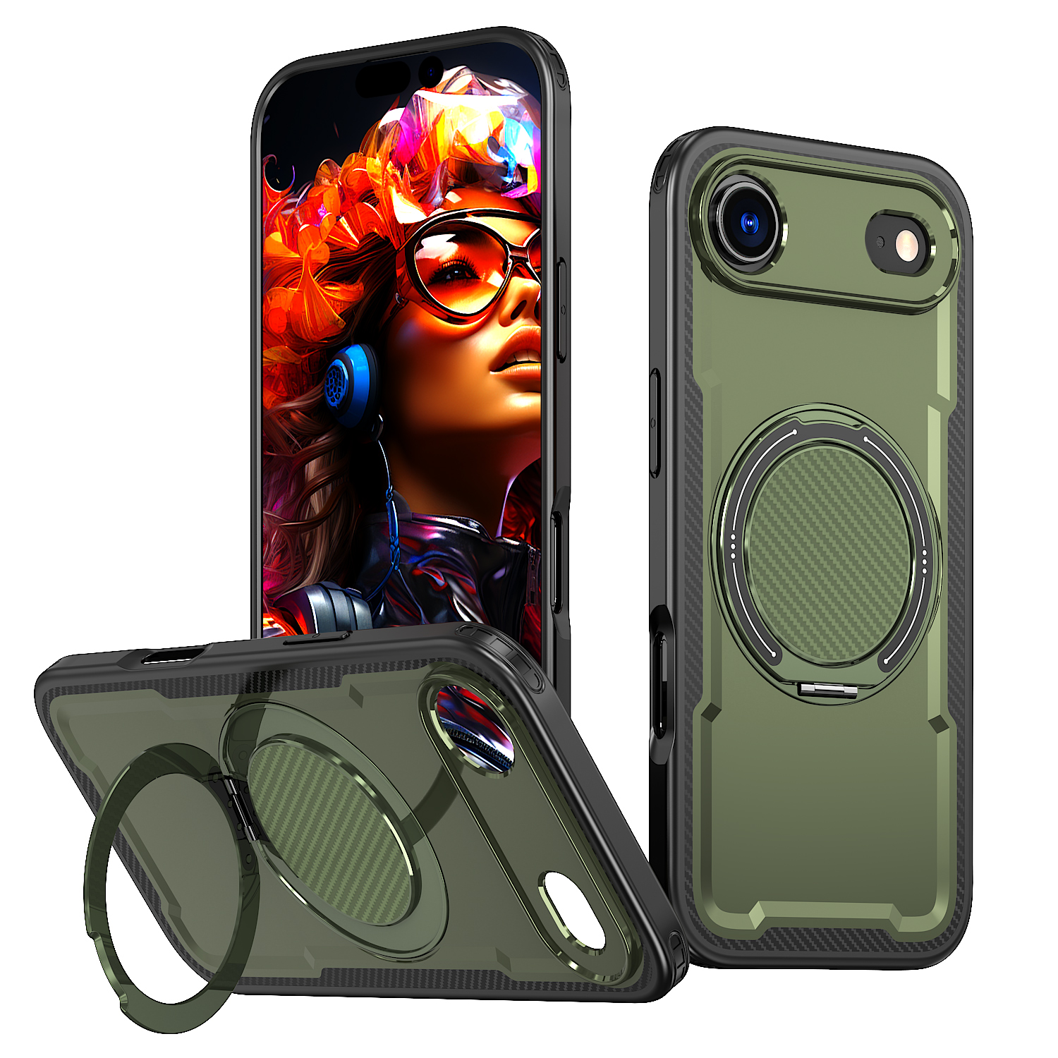 For iPhone Air Case Compatible with MagSafe TPU + PC Phone Cover with Damping Rotating Stand - Green