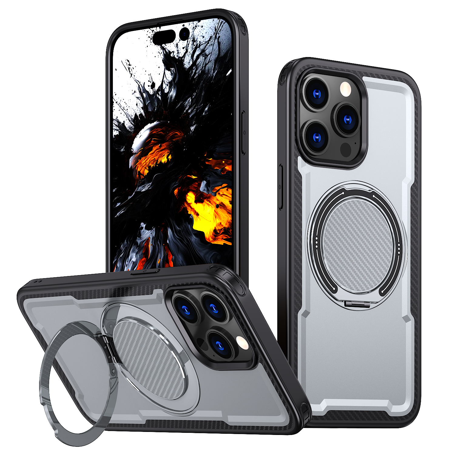 For iPhone 14 Pro Case Compatible with MagSafe TPU + PC Phone Cover with Damping Rotating Stand - Grey