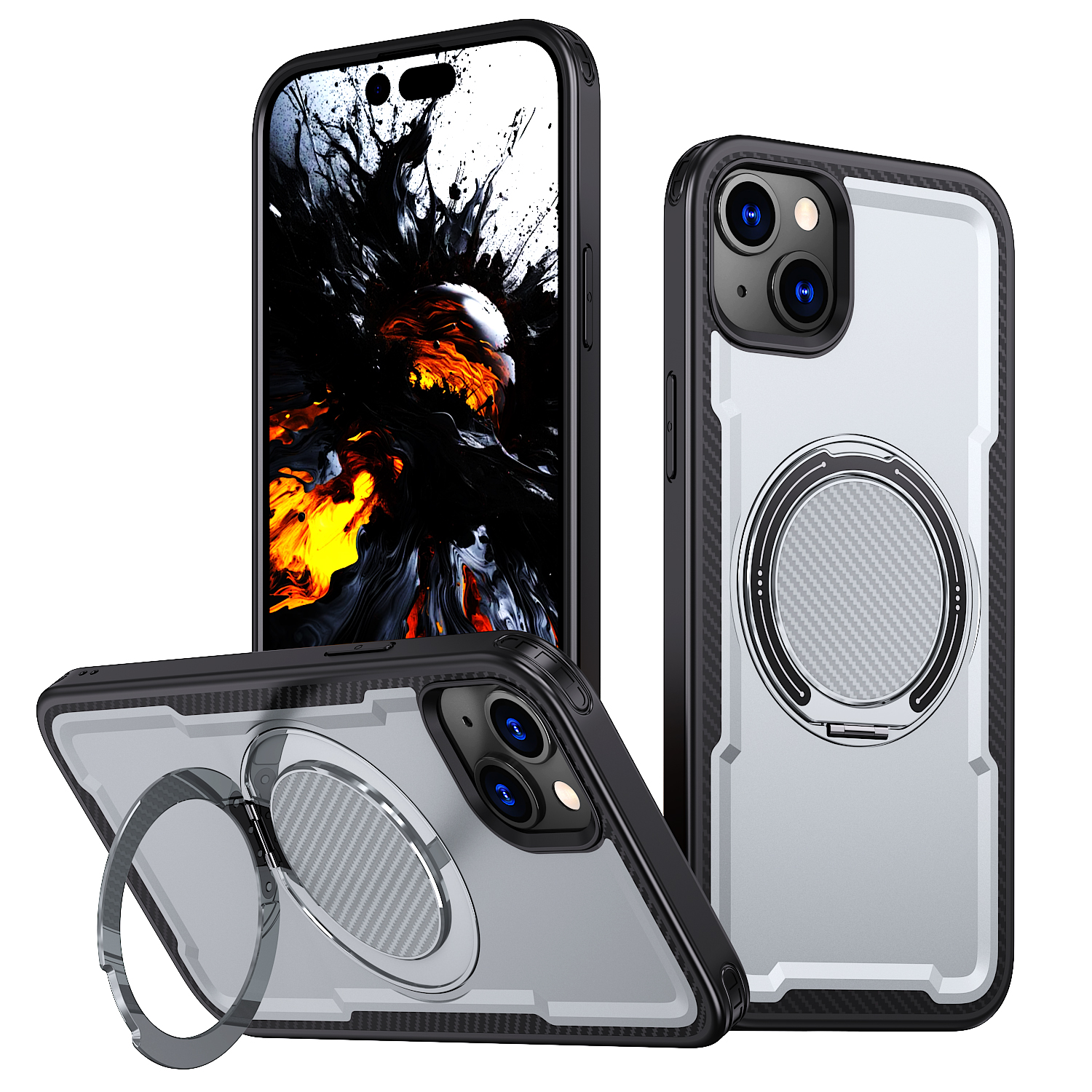 For iPhone 13 Case Compatible with MagSafe TPU + PC Phone Cover with Damping Rotating Stand - Grey