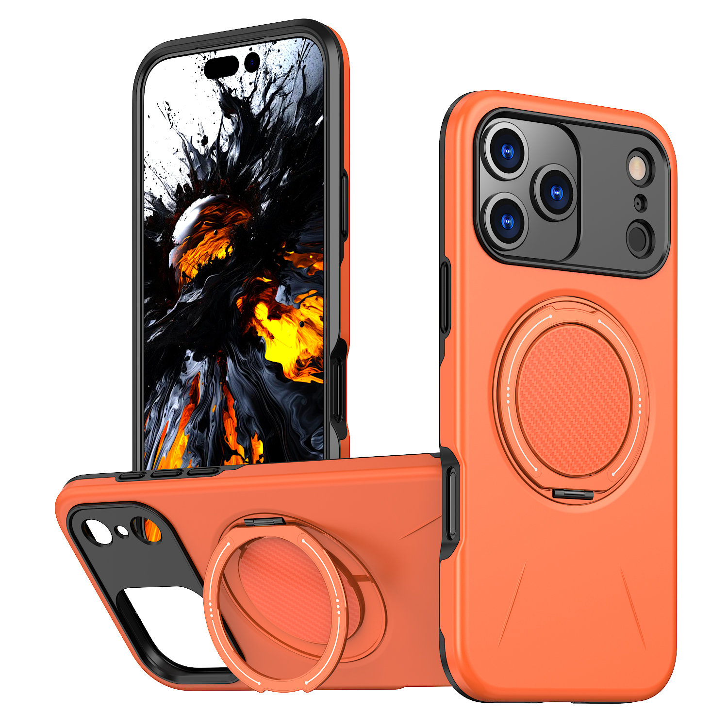 For iPhone 17 Pro Case Compatible with MagSafe TPU + PC Back Cover with Rotating Kickstand - Orange