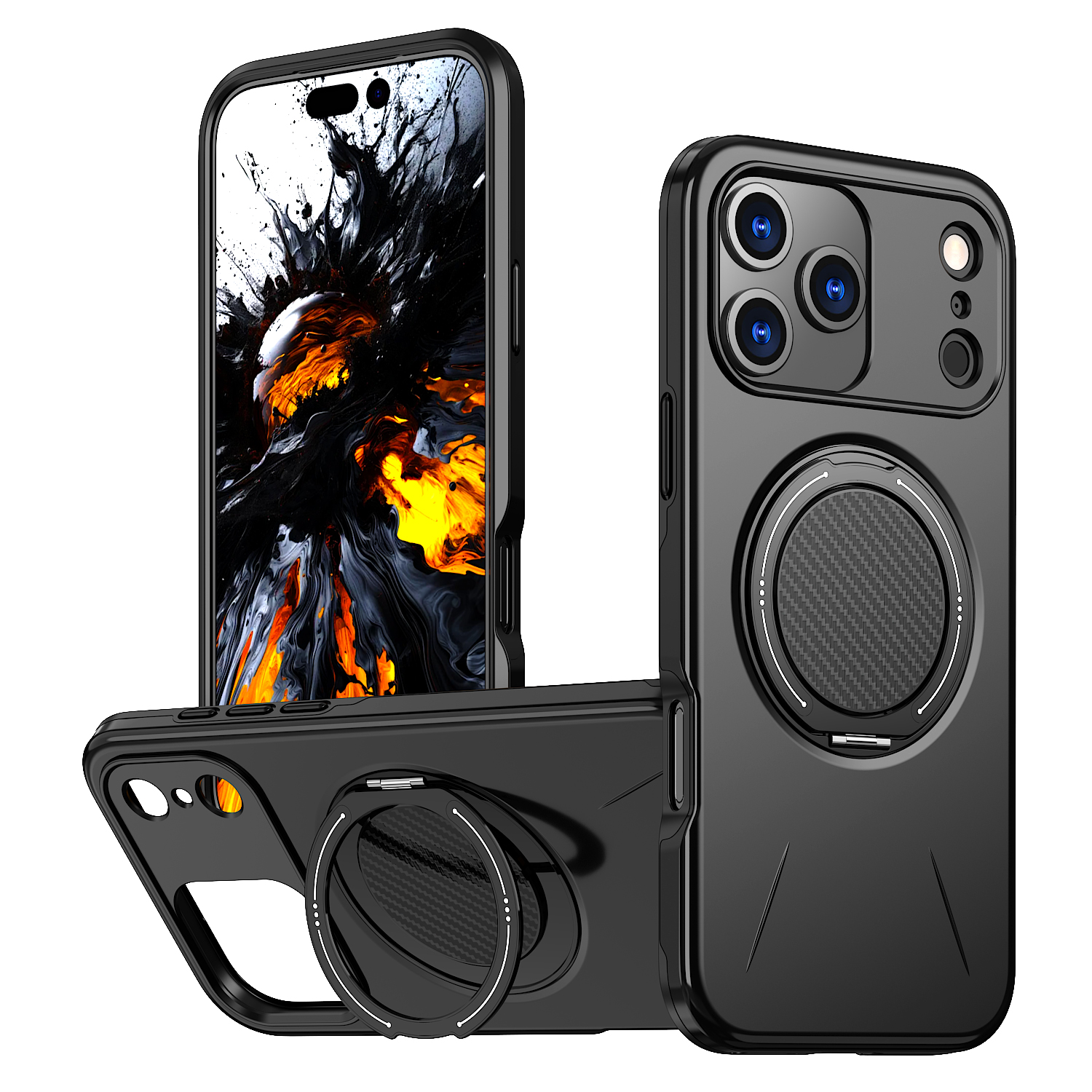 For iPhone 17 Pro Case Compatible with MagSafe TPU + PC Back Cover with Rotating Kickstand - Black