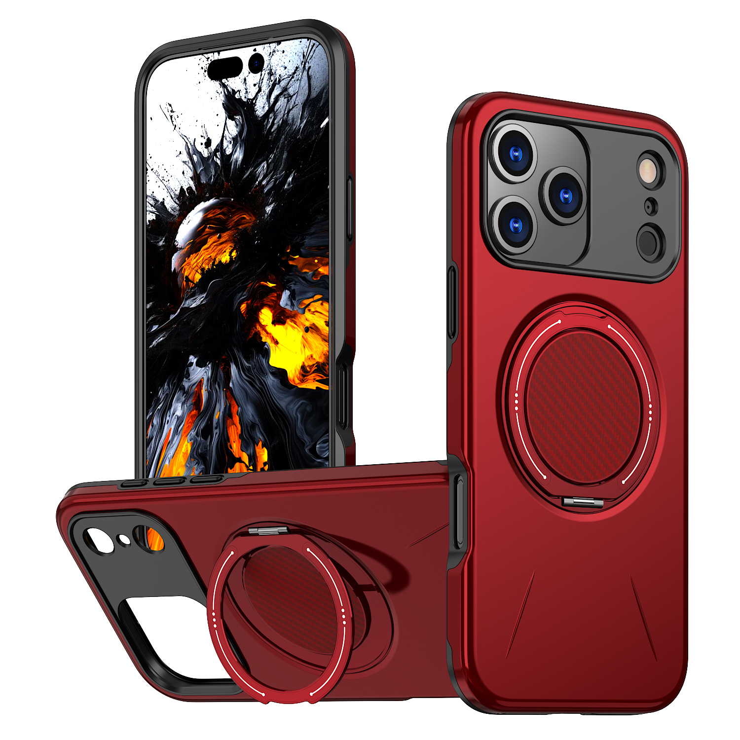 For iPhone 17 Pro Case Compatible with MagSafe TPU + PC Back Cover with Rotating Kickstand - Red