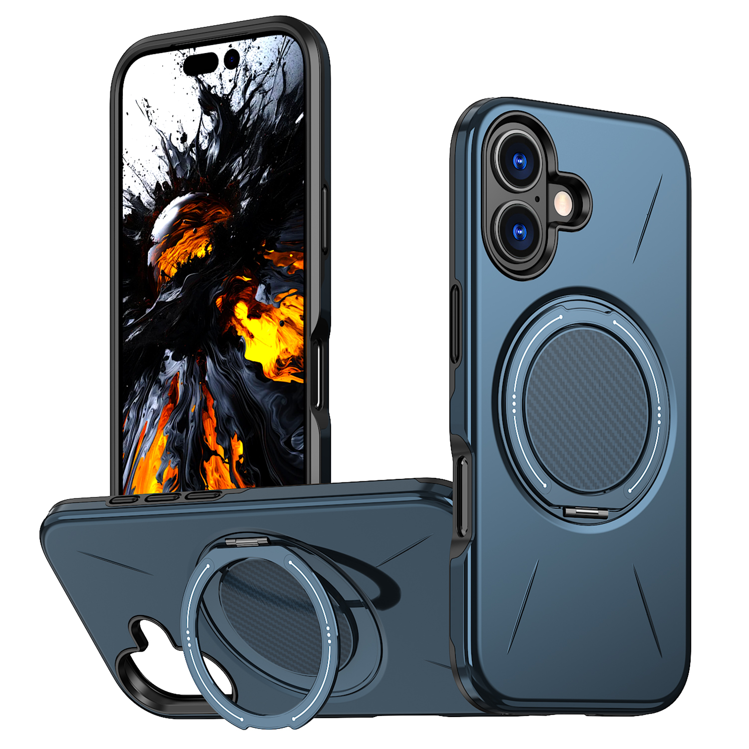 For iPhone 17 Case Compatible with MagSafe TPU + PC Back Cover with Rotating Kickstand - Blue