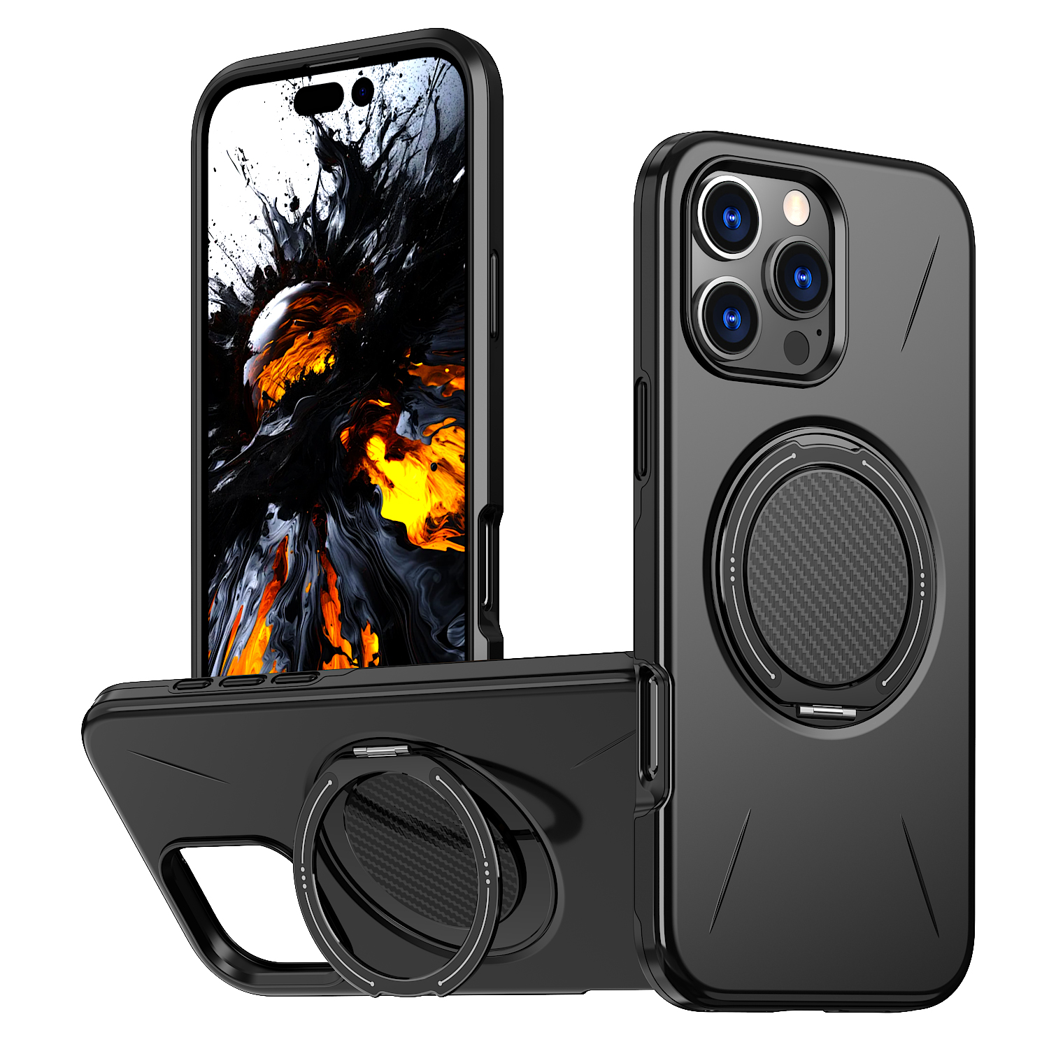 For iPhone 16 Pro Case Compatible with MagSafe TPU + PC Back Cover with Rotating Kickstand - Black