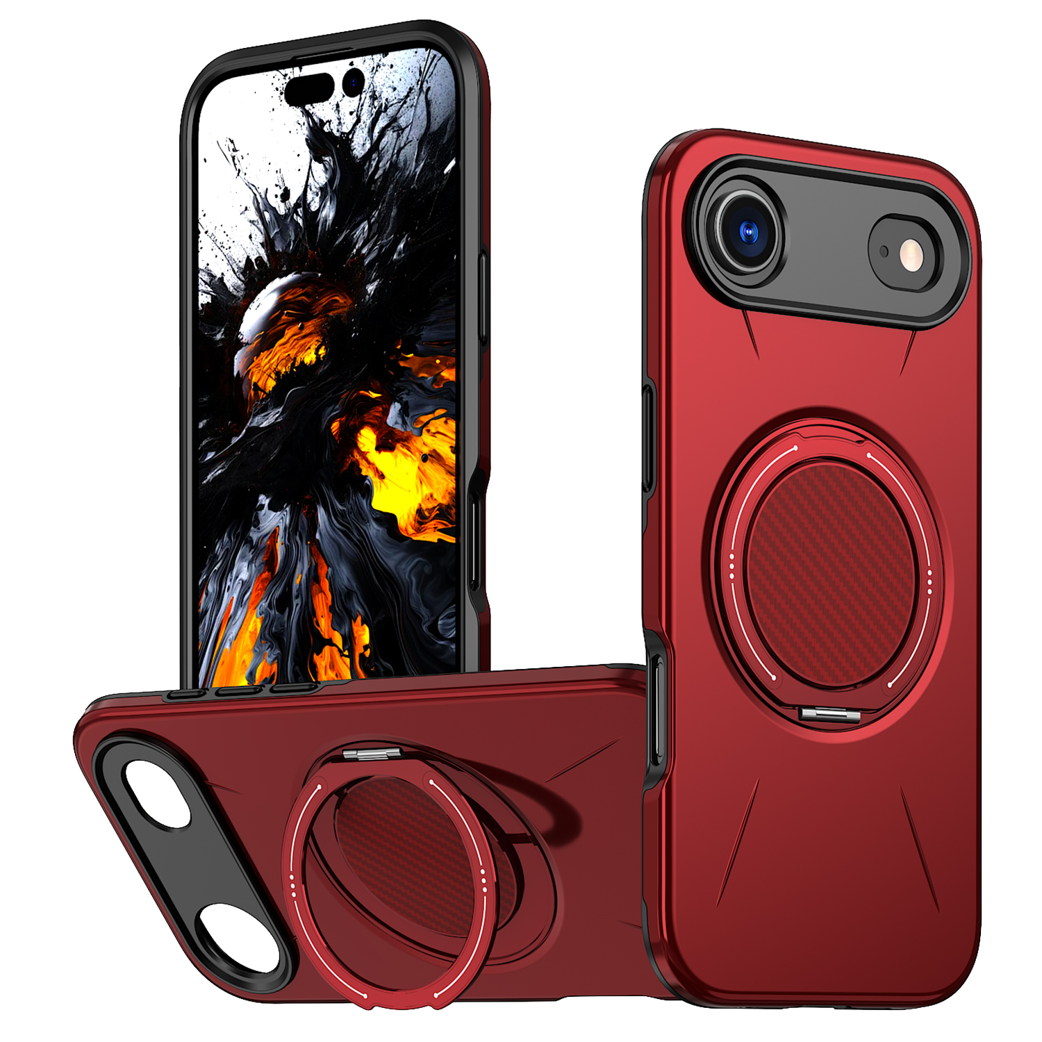 For iPhone Air Case Compatible with MagSafe TPU + PC Back Cover with Rotating Kickstand - Red