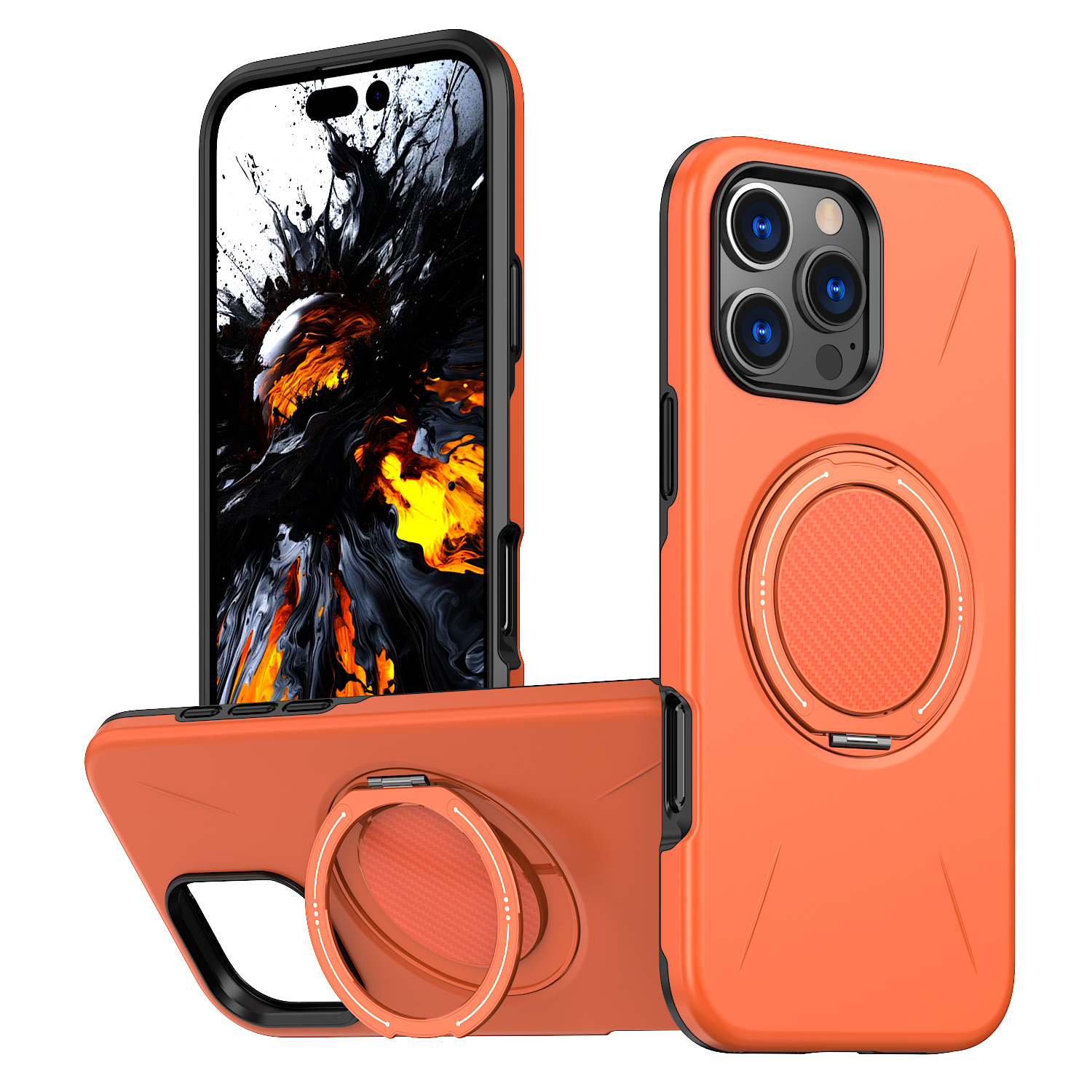 For iPhone 14 Pro Case Compatible with MagSafe TPU + PC Back Cover with Rotating Kickstand - Orange