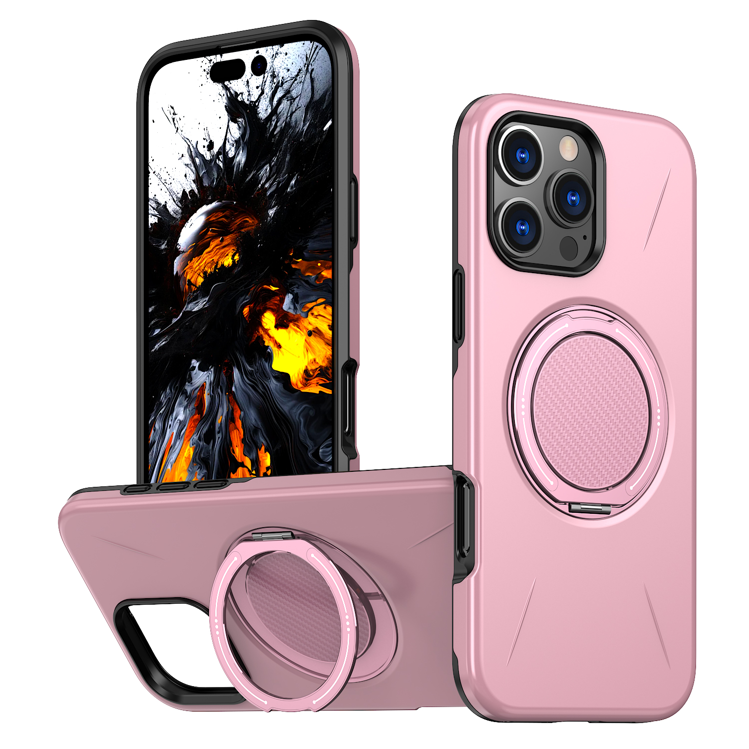 For iPhone 14 Pro Max Case Compatible with MagSafe TPU + PC Back Cover with Rotating Kickstand - Pink