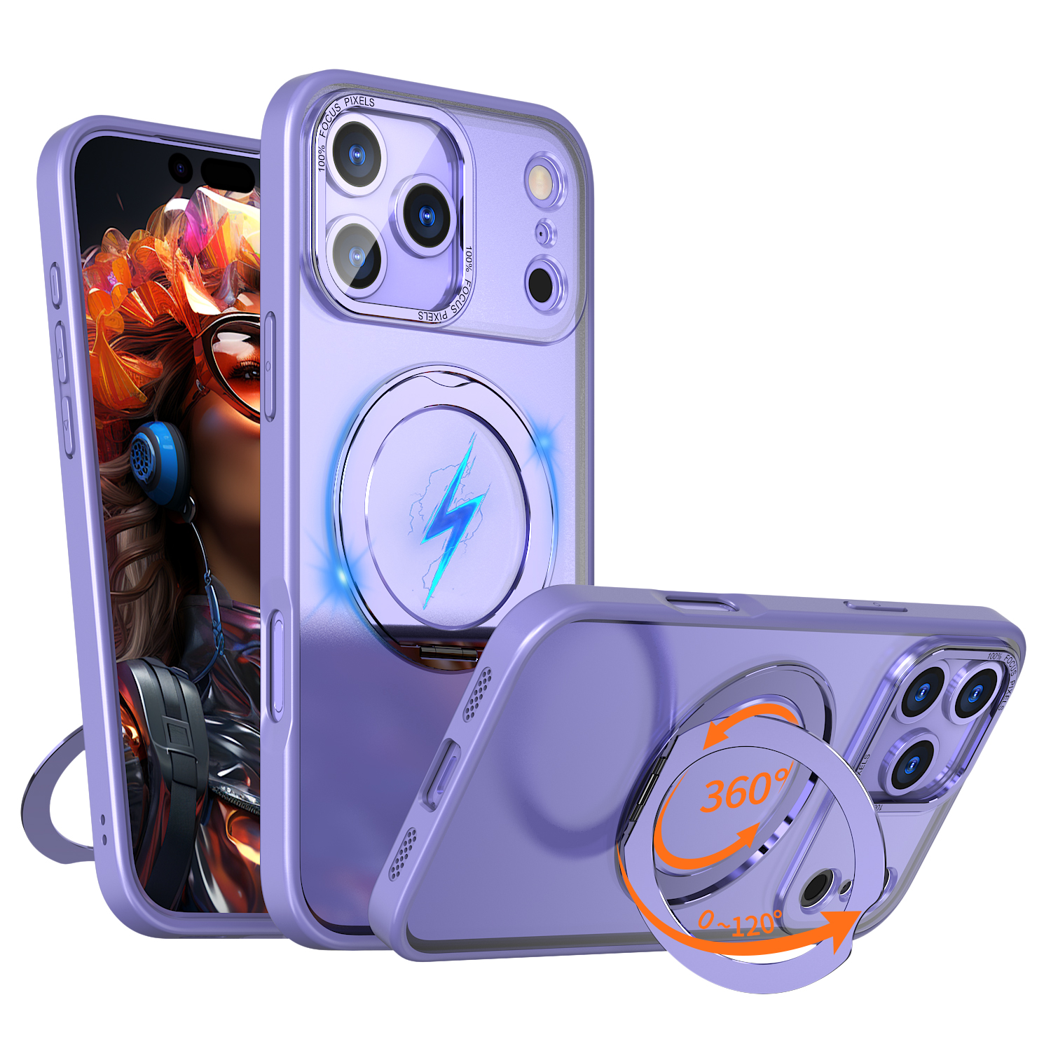 For iPhone 17 Pro Case Compatible with MagSafe Skin-touch TPU + PC Phone Cover with Rotating Kickstand - Lilac Purple