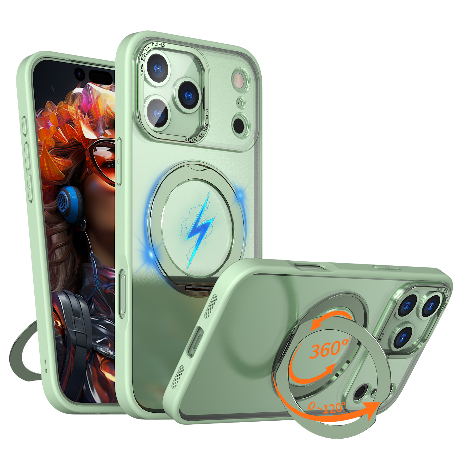 For iPhone 17 Pro Case Compatible with MagSafe Skin-touch TPU + PC Phone Cover with Rotating Kickstand - Avocado Green