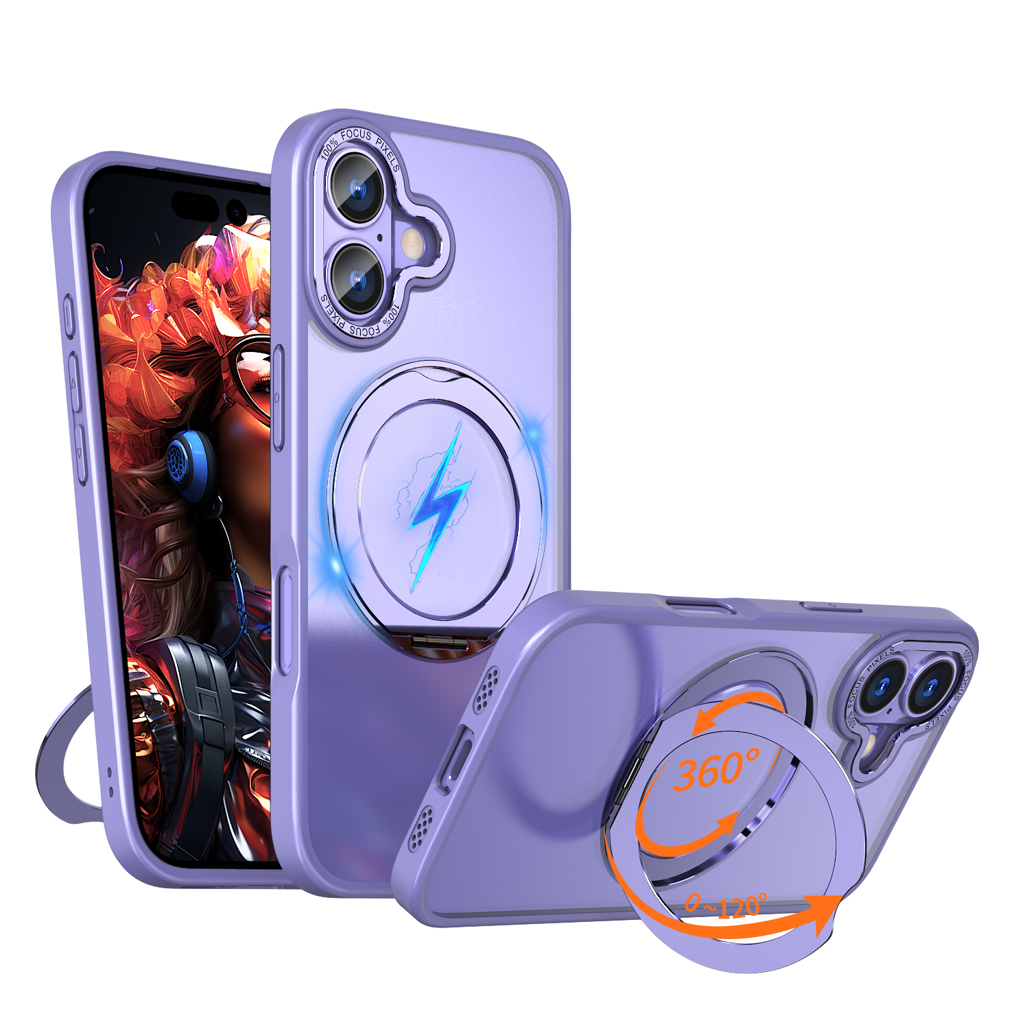 For iPhone 17 Case Compatible with MagSafe Skin-touch TPU + PC Phone Cover with Rotating Kickstand - Lilac Purple
