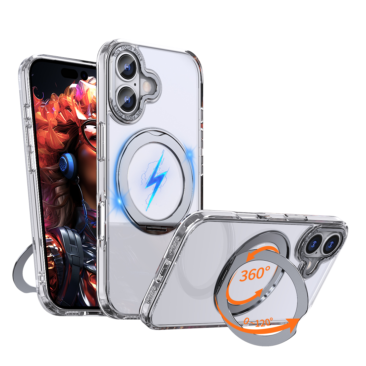 For iPhone 17 Case Compatible with MagSafe Skin-touch TPU + PC Phone Cover with Rotating Kickstand - Transparent