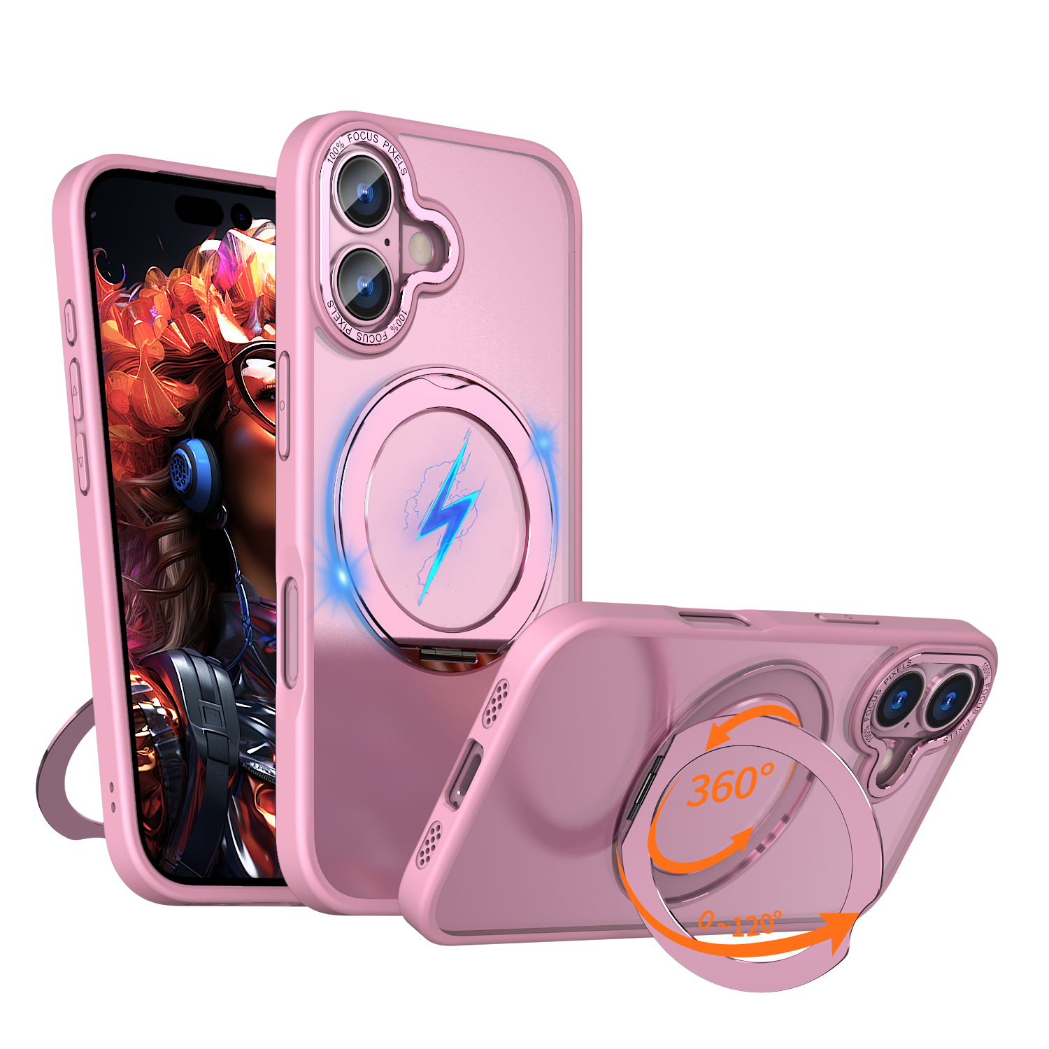 For iPhone 17 Case Compatible with MagSafe Skin-touch TPU + PC Phone Cover with Rotating Kickstand - Pink