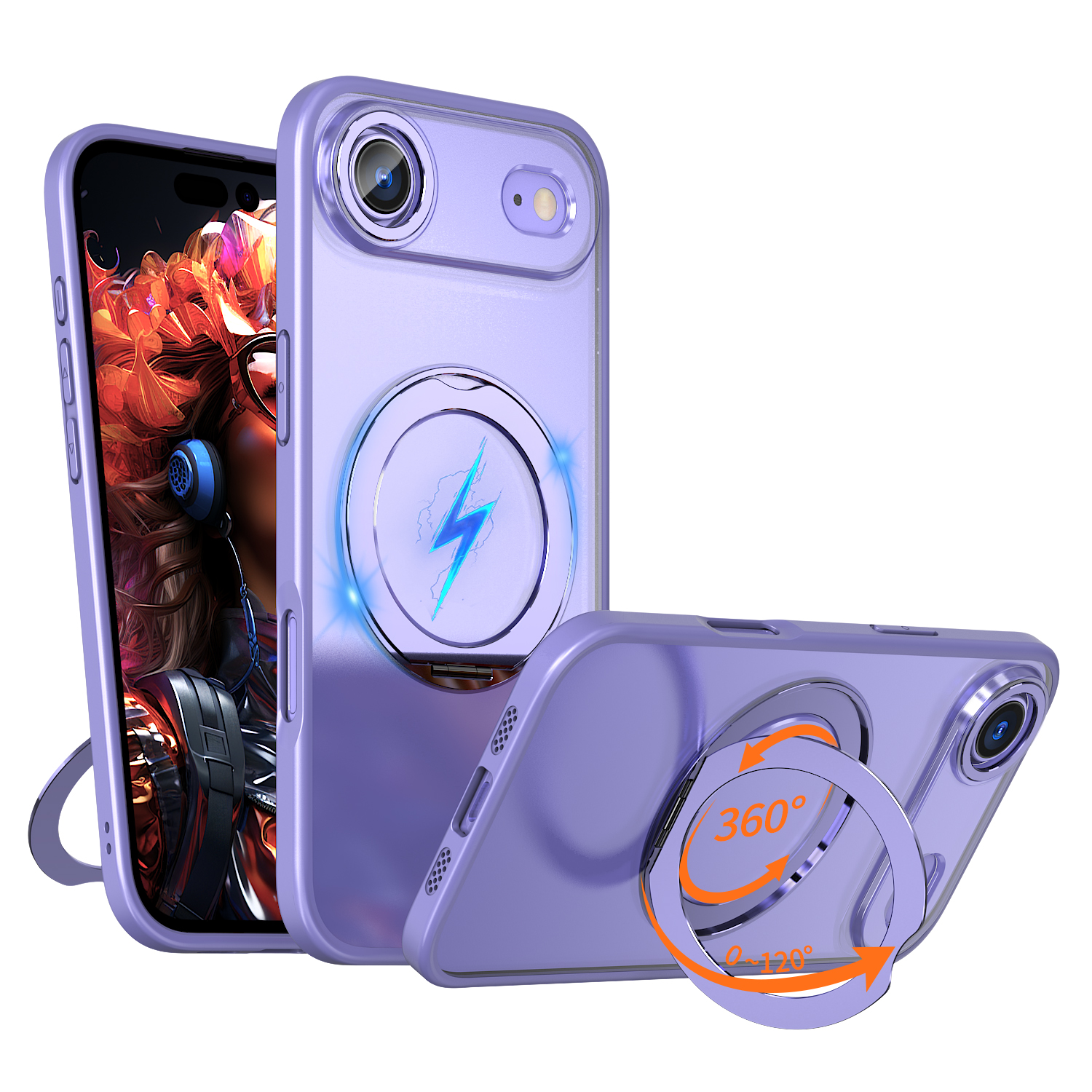 For iPhone Air Case Compatible with MagSafe Skin-touch TPU + PC Phone Cover with Rotating Kickstand - Lilac Purple