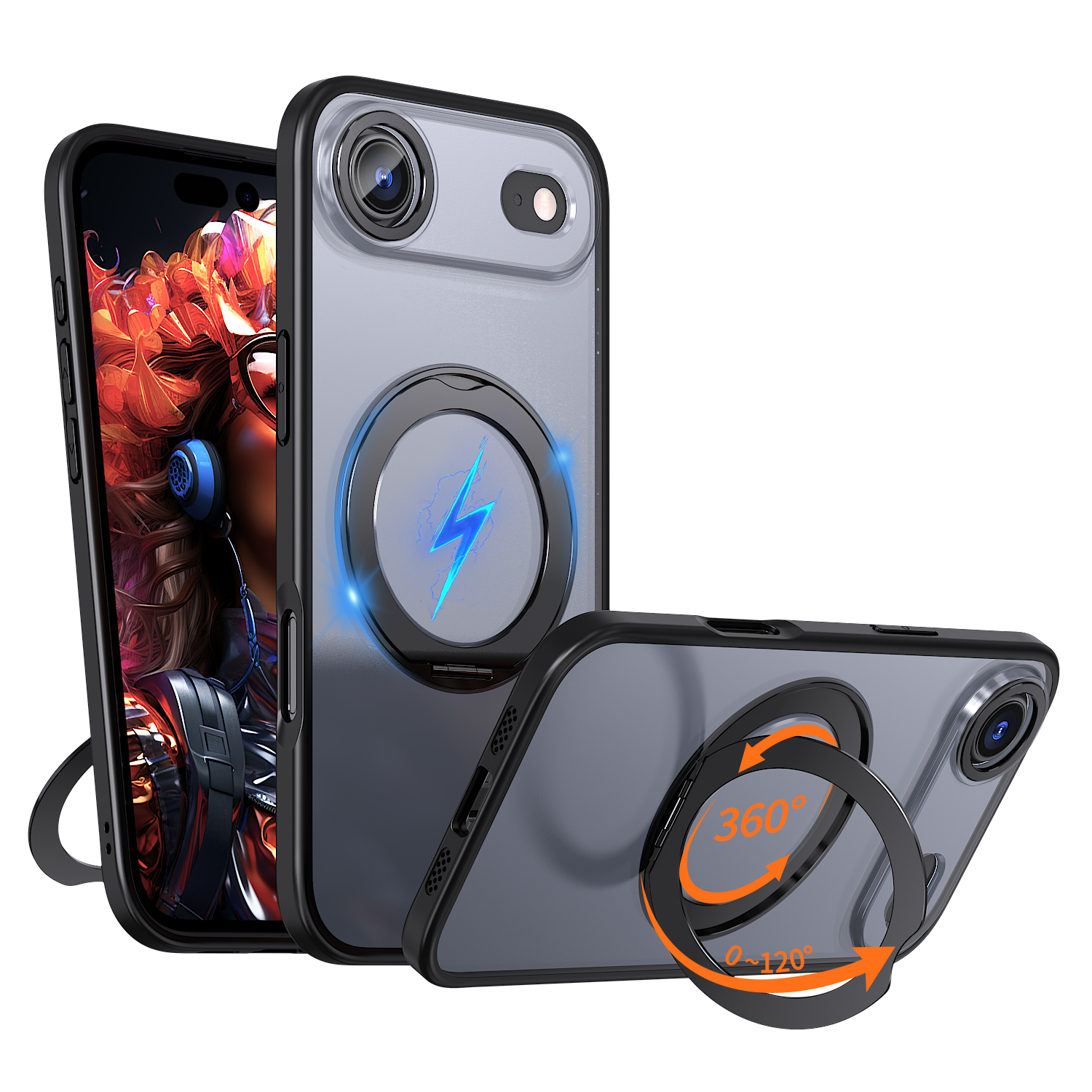 For iPhone Air Case Compatible with MagSafe Skin-touch TPU + PC Phone Cover with Rotating Kickstand - Black