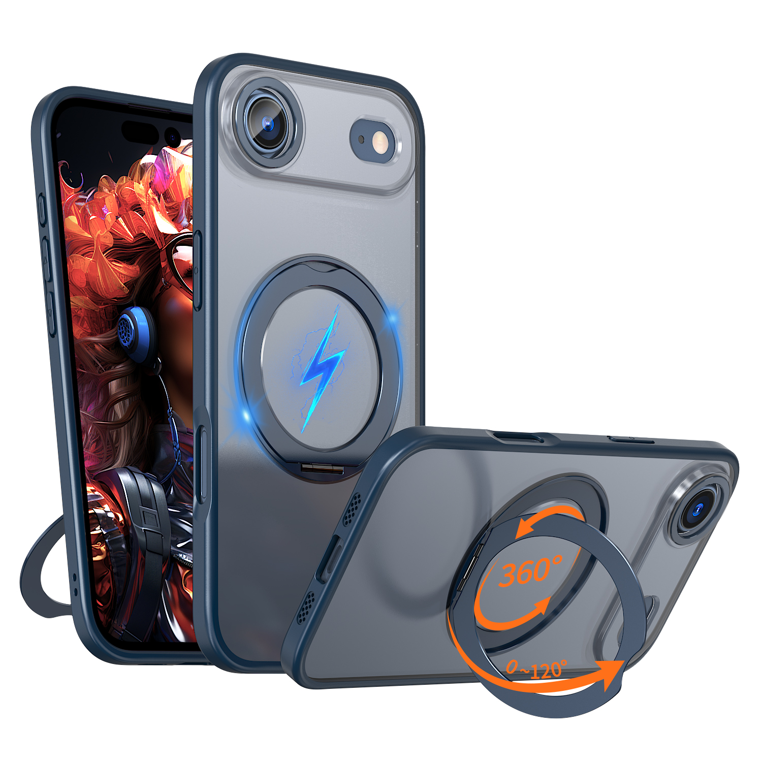 For iPhone Air Case Compatible with MagSafe Skin-touch TPU + PC Phone Cover with Rotating Kickstand - Blue