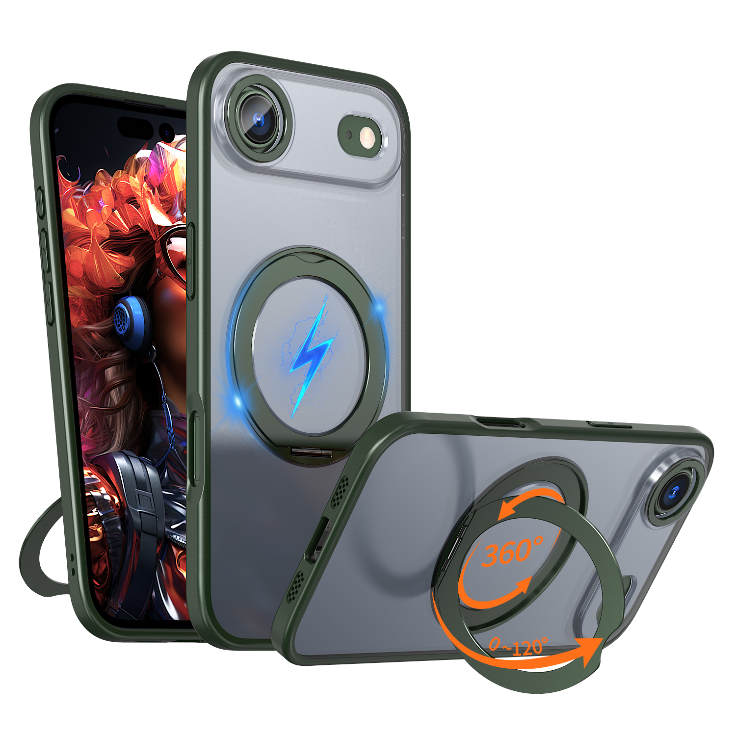 For iPhone Air Case Compatible with MagSafe Skin-touch TPU + PC Phone Cover with Rotating Kickstand - Green