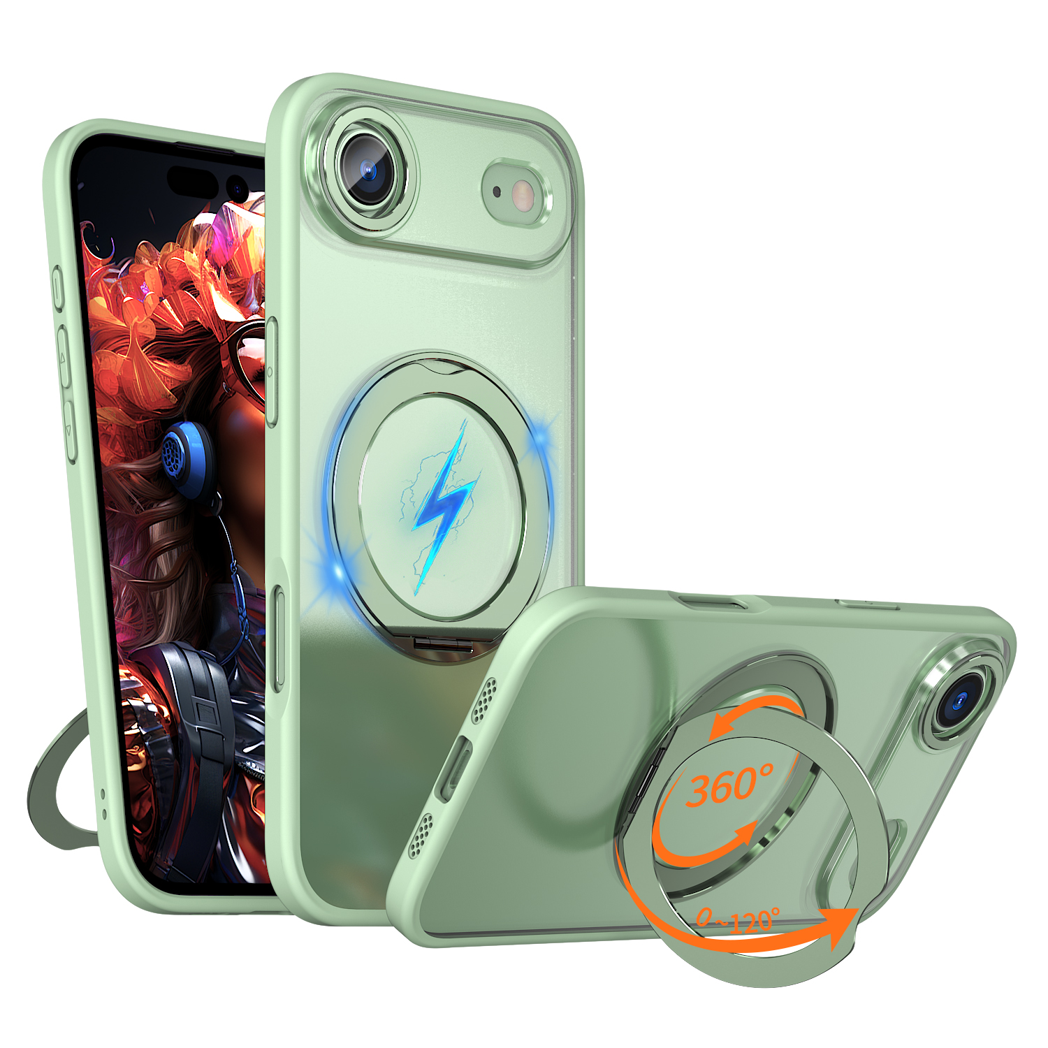 For iPhone Air Case Compatible with MagSafe Skin-touch TPU + PC Phone Cover with Rotating Kickstand - Avocado Green