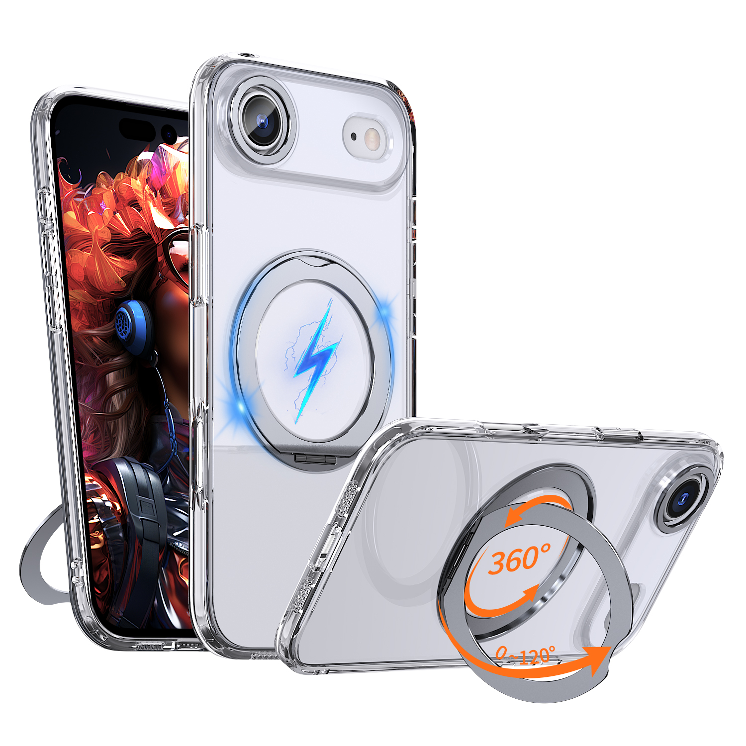 For iPhone Air Case Compatible with MagSafe Skin-touch TPU + PC Phone Cover with Rotating Kickstand - Transparent