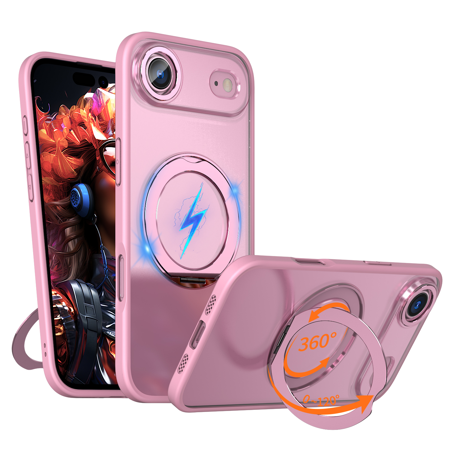 For iPhone Air Case Compatible with MagSafe Skin-touch TPU + PC Phone Cover with Rotating Kickstand - Pink