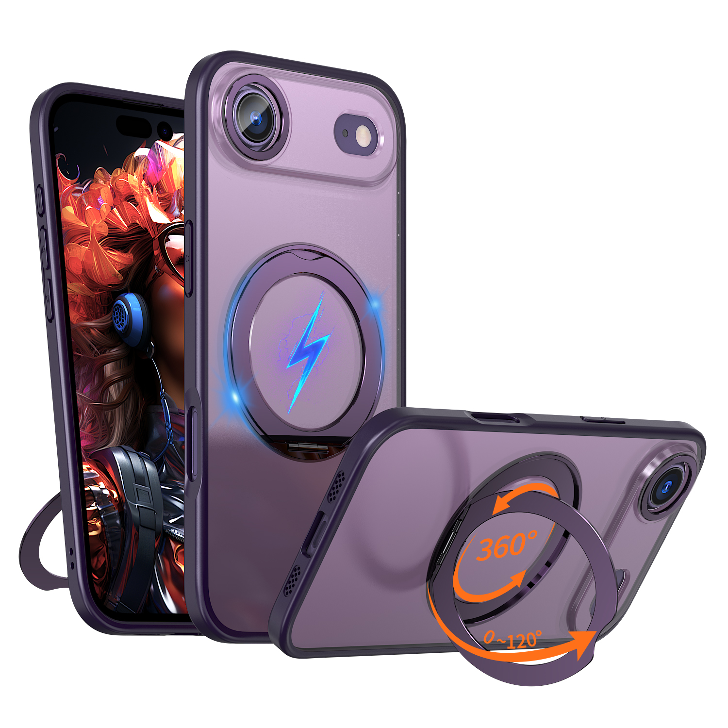 For iPhone Air Case Compatible with MagSafe Skin-touch TPU + PC Phone Cover with Rotating Kickstand - Purple