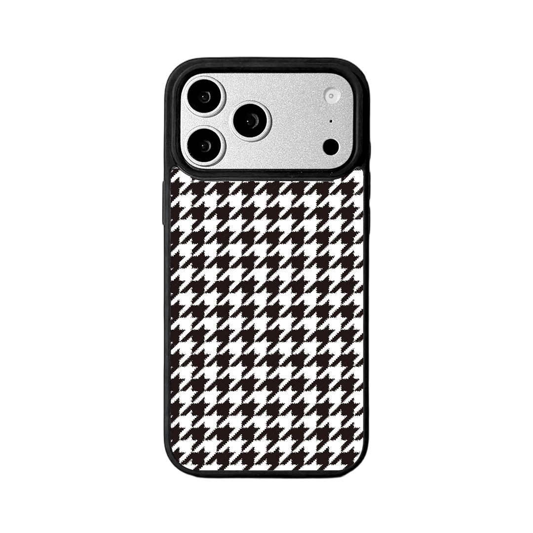 For iPhone 17 Pro Magnetic Case EYCASE Grid Series Black Edge TPU + Acrylic Cover - Black White Houndstooth
