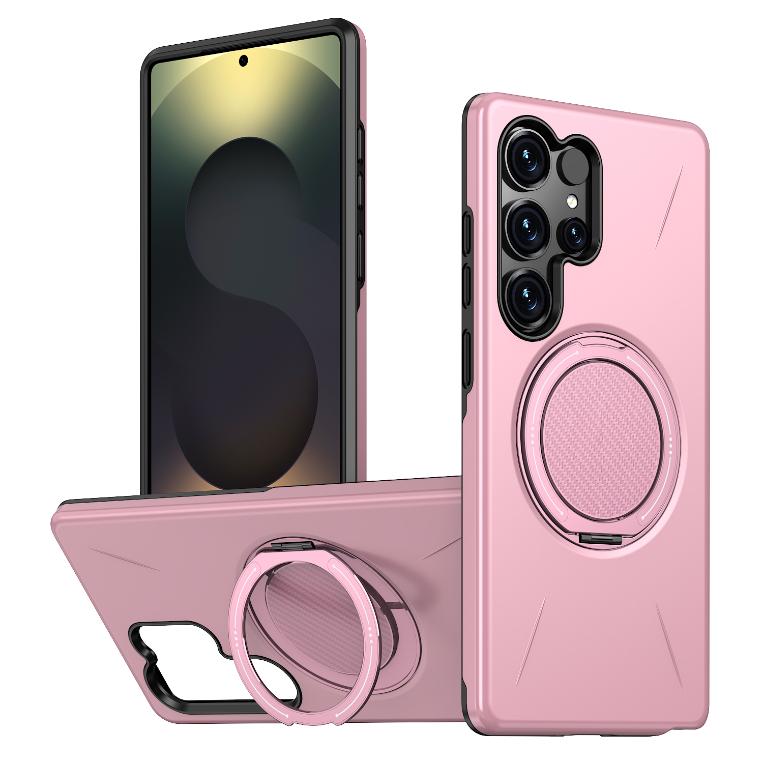For Samsung Galaxy S23 Ultra / Galaxy S22 Ultra 5G Magnetic Case Rotating Kickstand TPU + PC Phone Cover - Pink