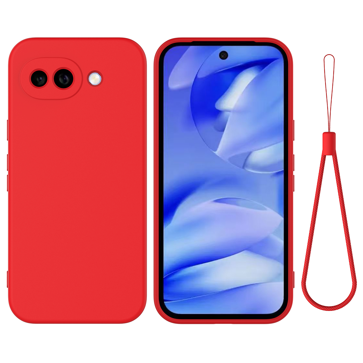For Google Pixel 10a Liquid Silicone Case Phone Back Cover with Hand Strap - Red