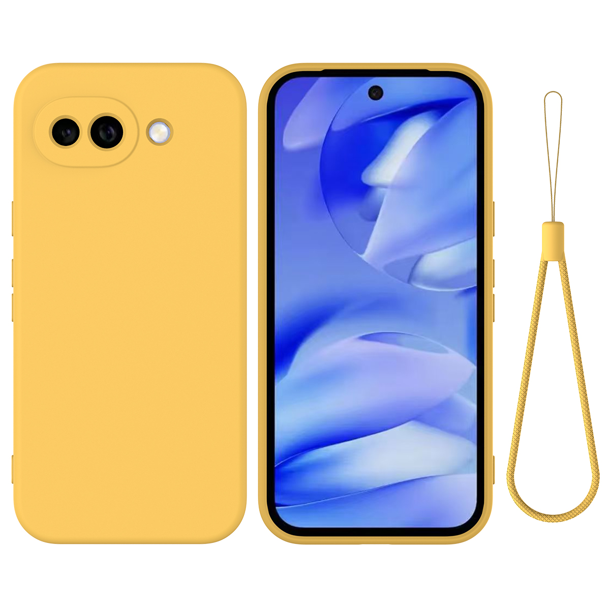 For Google Pixel 10a Liquid Silicone Case Phone Back Cover with Hand Strap - Yellow