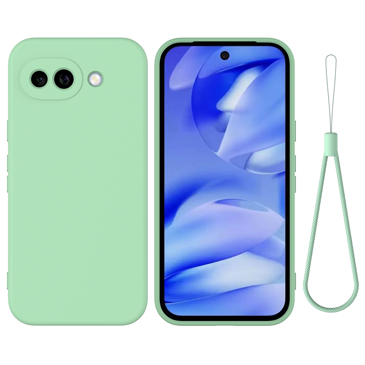 For Google Pixel 10a Liquid Silicone Case Phone Back Cover with Hand Strap - Green